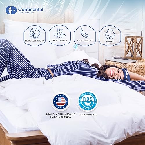 Miniatura 6 de Serenity 700 Fill Power - Edredón europeo de plumón de ganso blanco, hipoalergénico, esponjoso, ligero, fabricado en los Estados Unidos, tamaño