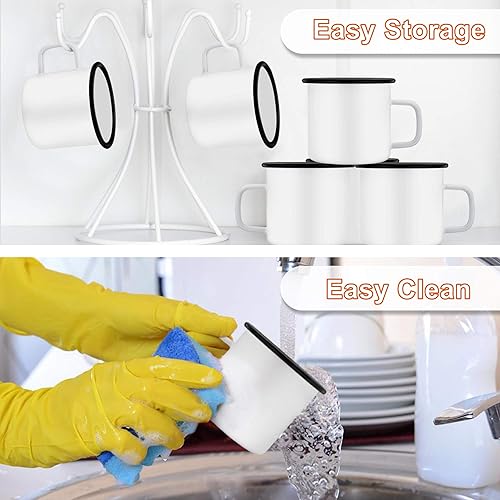 Miniatura 7 de TeamFar Juego de 6 tazas de café esmaltadas de 12 onzas, tazas de té blanco para campamento, picnic, uso doméstico, no tóxicas y portátiles, diseño
