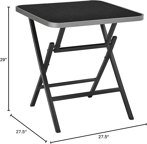 Miniatura 3 de HAPPYGRILL Mesa de patio plegable de aluminio, mesa de comedor cuadrada portátil con mesa de vidrio templado, mesa auxiliar de café resistente al
