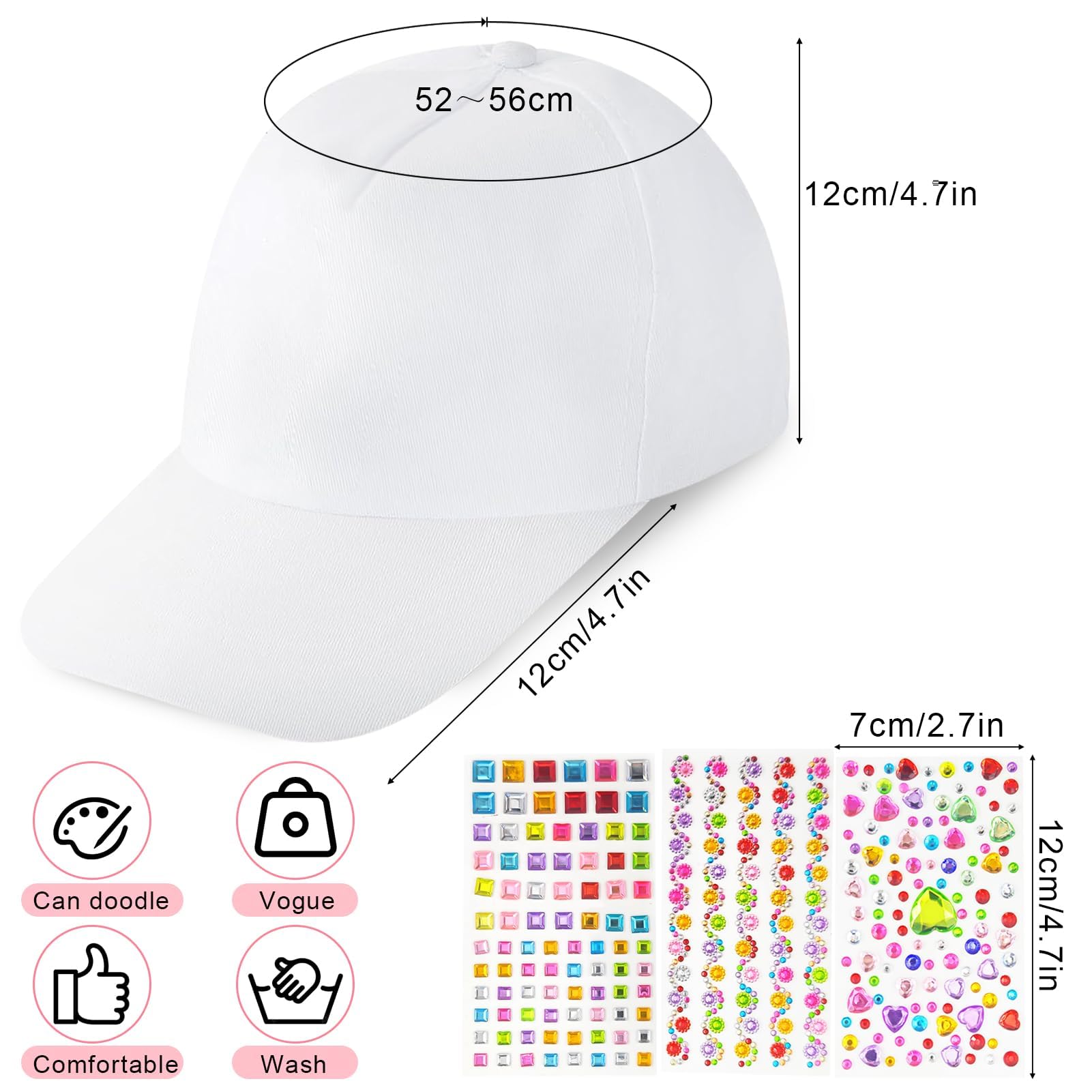 Hpbaggy 6 Piezas DIY Gorras de Béisbol Niño en Blanco, Gorra de Béisbol de Dibujo Creativo, Gorras Blancas Niños para Pintar Regalos de Cumpleaños para Niños