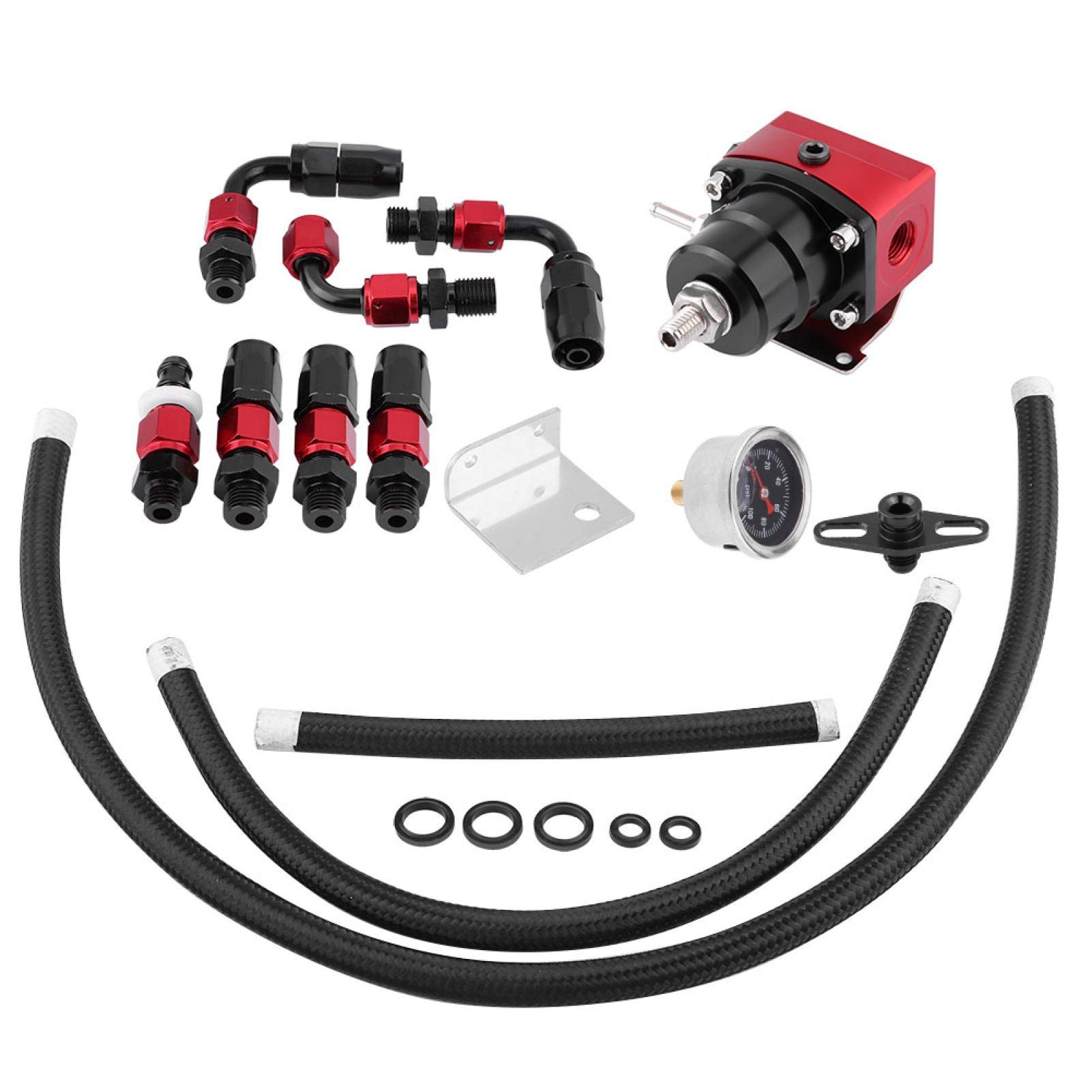 Zestaw regulatora ciśnienia paliwa, uniwersalny regulowany zestaw regulatora ciśnienia paliwa olej 0-100psi miernik AN 6 końcówka montażowa złączki do węży przewodu paliwowego