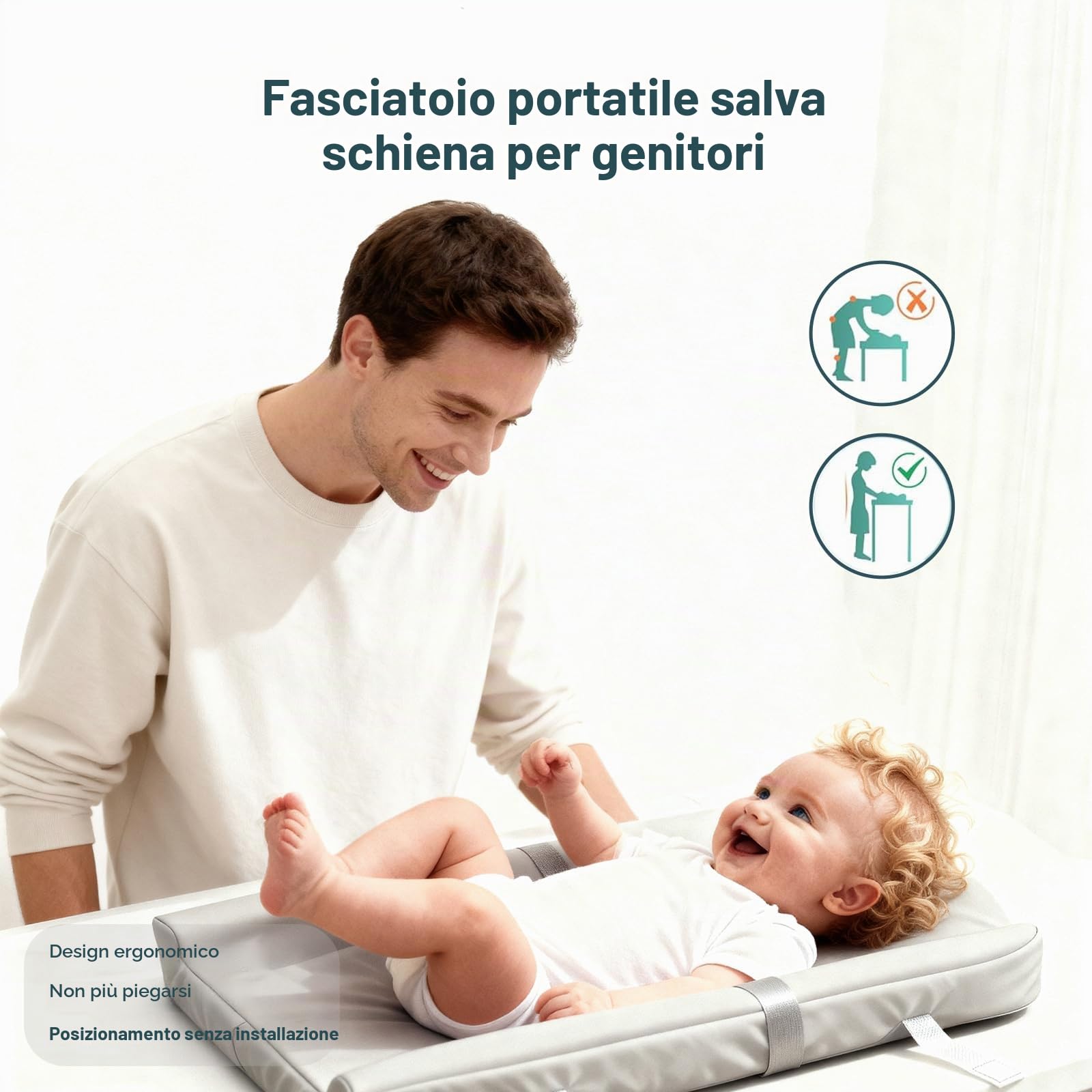 Fasciatoio per bambini, portatile, con cintura di sicurezza, morbido, antiscivolo, impermeabile, lavabile, leggero, facile da pulire, per il cambio pannolino in viaggio, grigio