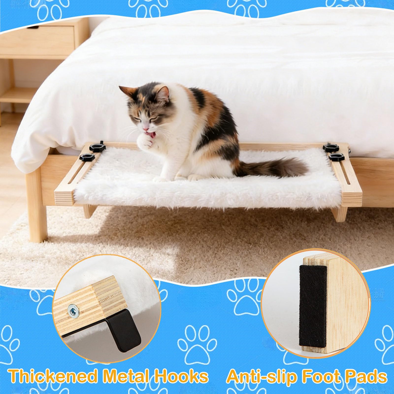 Hamaca Gato Ventana, Calefactor De Madera Cama, Tumbona para AlféIzar De Ventana para Calefactor De Borde De Cama, Accesorio para Hamaca De Interior