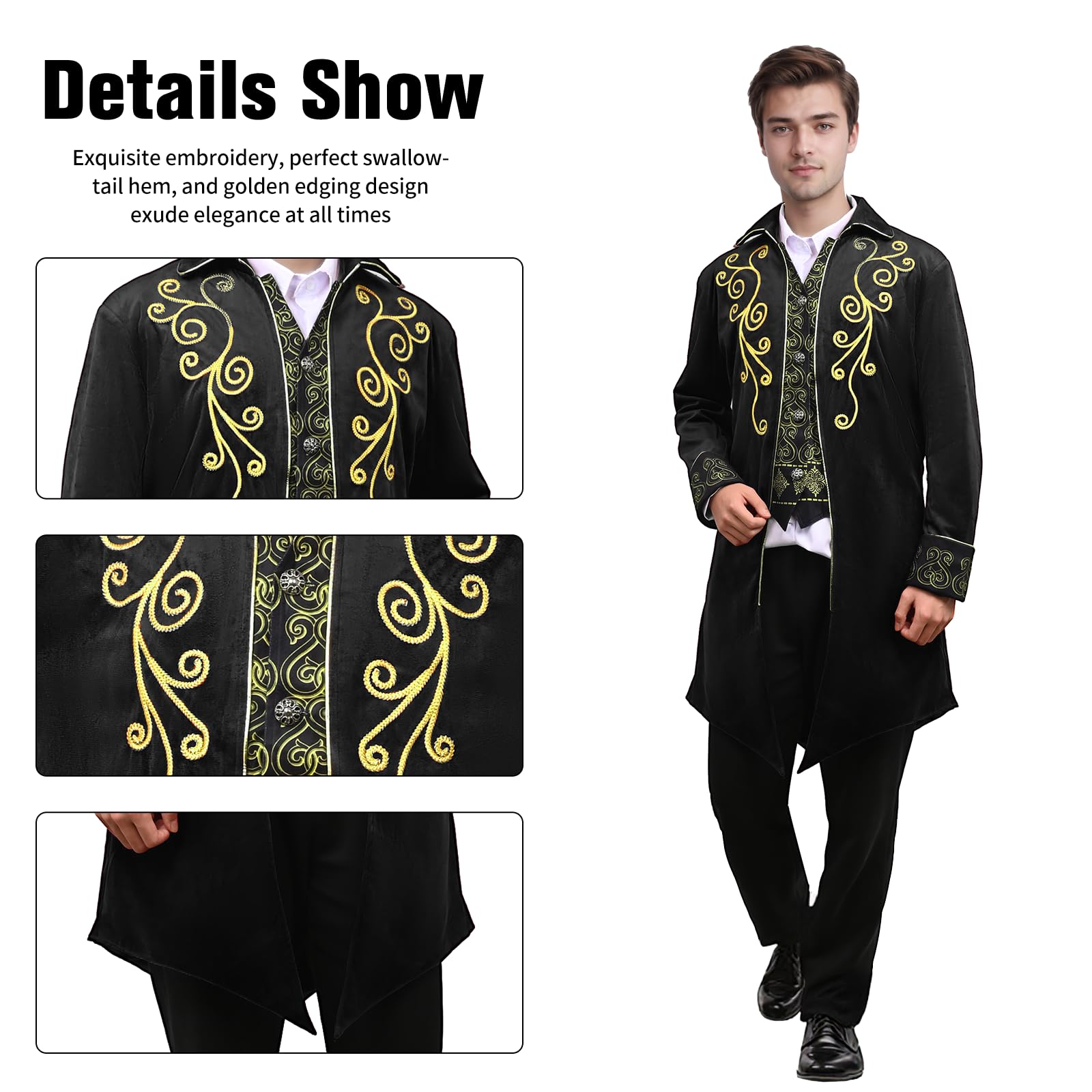Herren Steampunk Frack Mittelalter Retro Jacke viktorianische Hof Phnom Penh Stickerei Mantel Vampir kostüm herren für Erwachsene