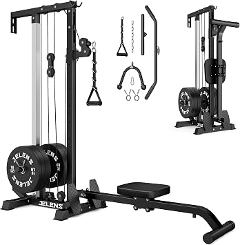 JELENS RC01 Cable Machine, Wall Mount Cable Machine with 16 Adjustable Positions, Rowing Machine & LAT Pulldown Machine with Training Attachment, Home Gym Equipment 2 in 1