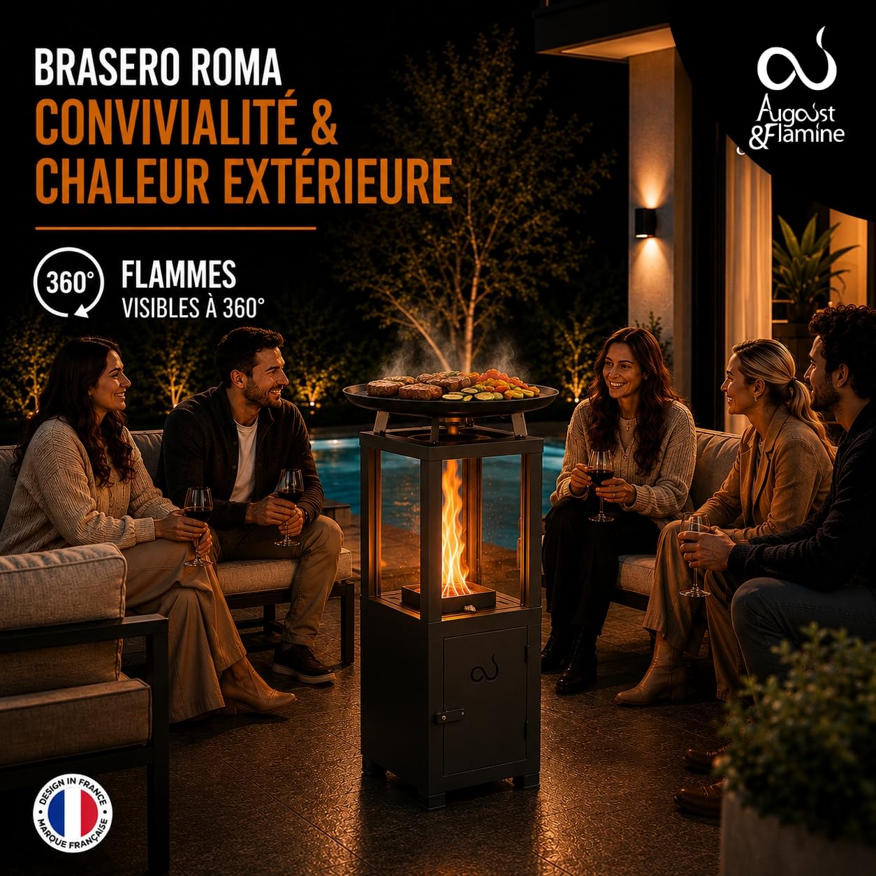 Brasero d'ambiance à Pellets Chauffage Extérieur Faible Fumée Poêle Design Moderne Jardin Balcon Camping Foyer Écologique Montage Rapide Plancha Chauffe terrasse feu Convivial Roma