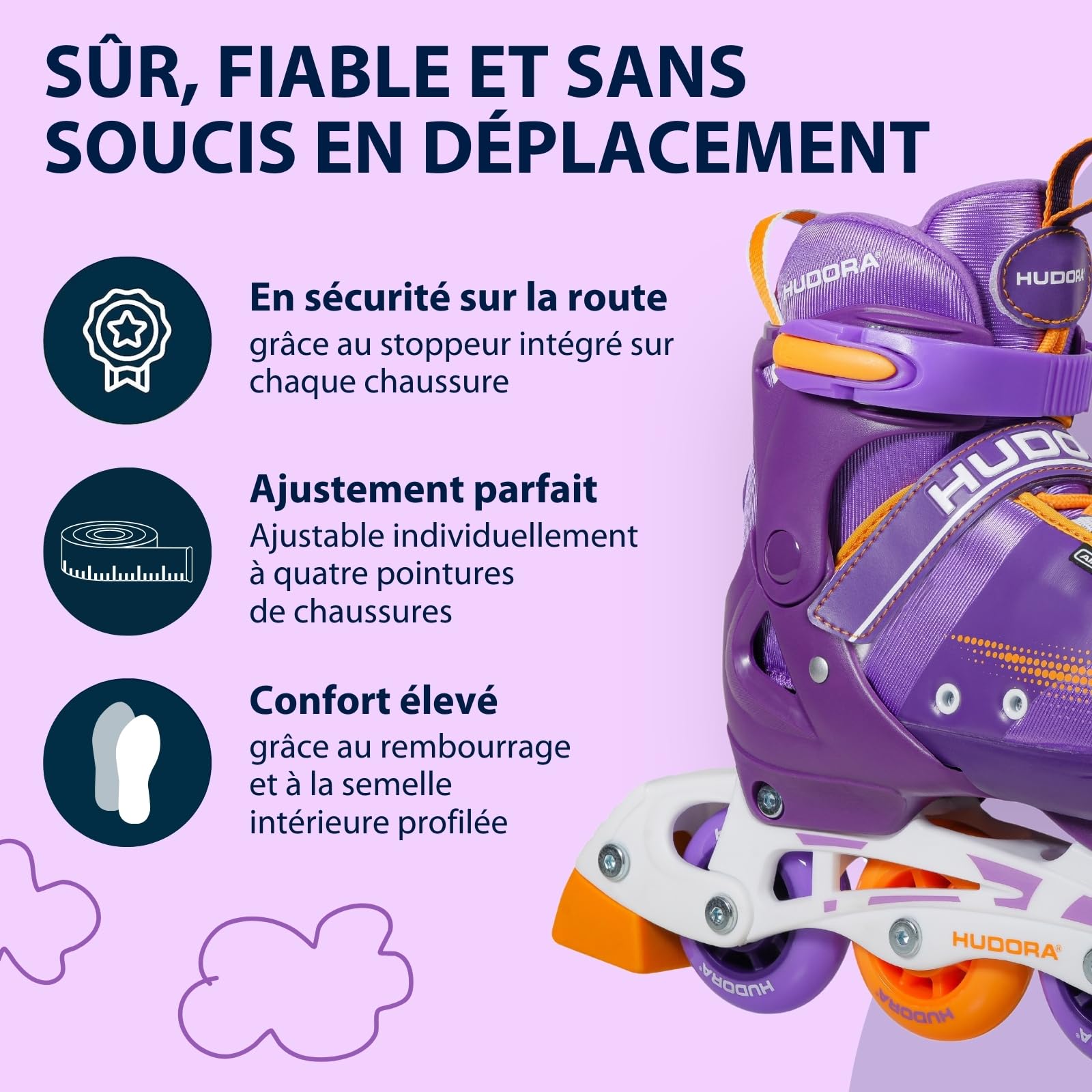 HUDORA Patins à roulettes Mia/Leon réglables en 4 Tailles Enfants Adultes