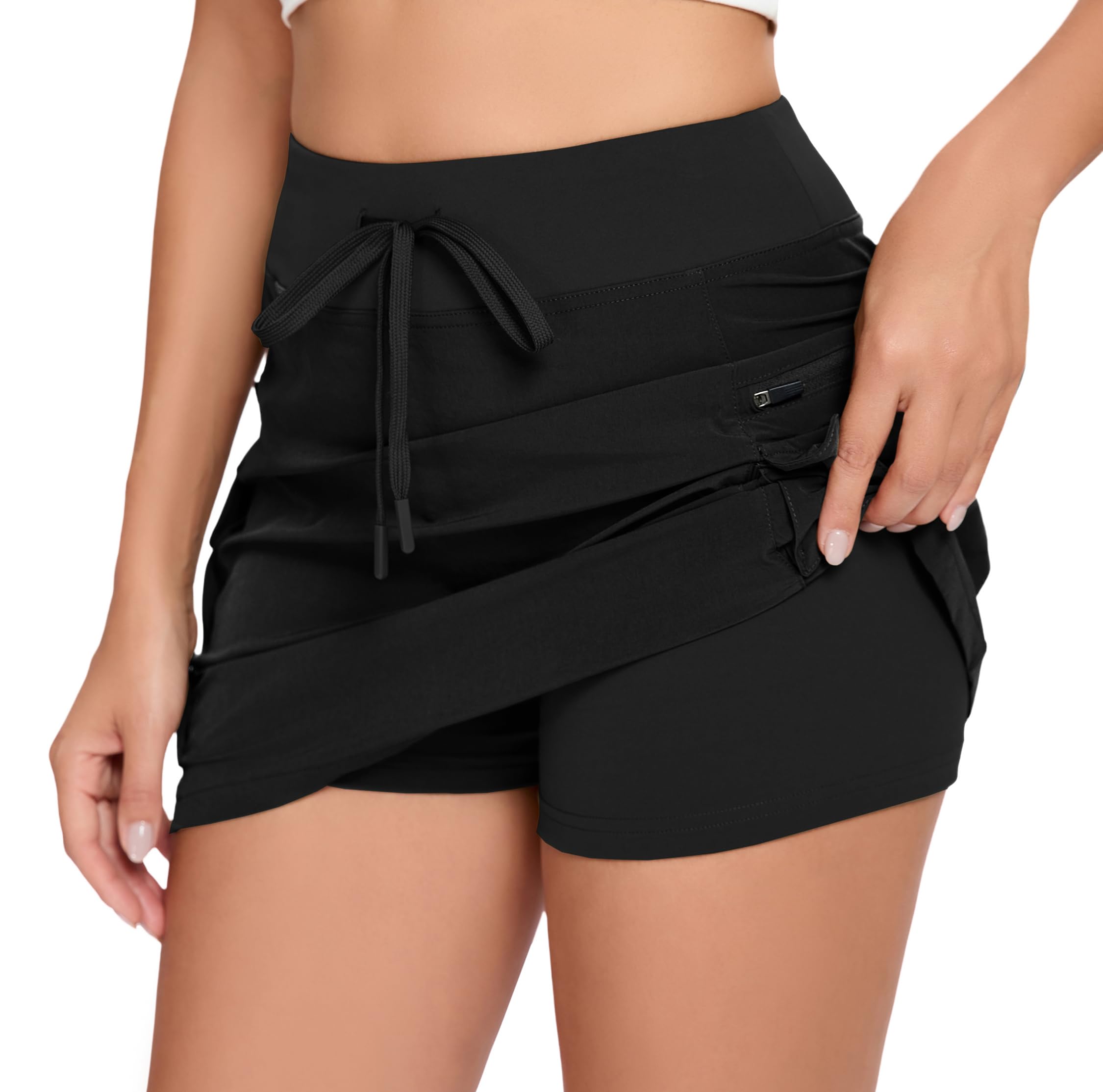 Timuspo Gonna da golf a vita alta, da donna, ad asciugatura rapida, in stile cargo/skort, con chiusura lampo e tasche, per tennis e altri sport