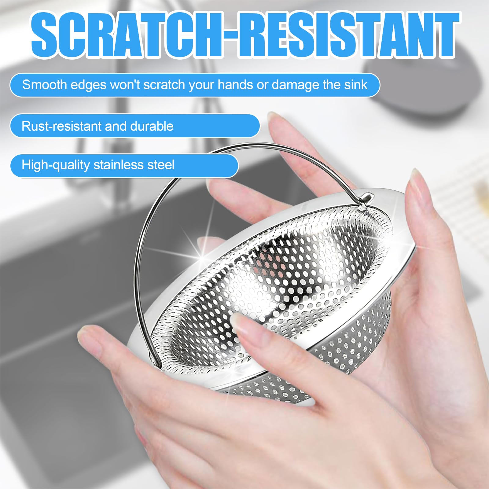 3 Pezzi Filtro Per Lavello Cucina, Filtro per Lavello da Cucina in Acciaio Inox, Filtros Scarico Bagno, Filtri Scarico Lavandino con Manic, per Raccogli Capelli, Residui, per Bagno e Cucina