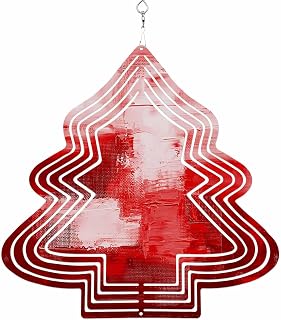 Red Wind Spinner for Yard and Garden, Modern White Oil Painting Art Abstract Hanging Ornaments Outdoor 3D Kinetic Wind Sculpture Spinners Indoor Outdoor Patio Décor Ornaments Gift 8 Inch
