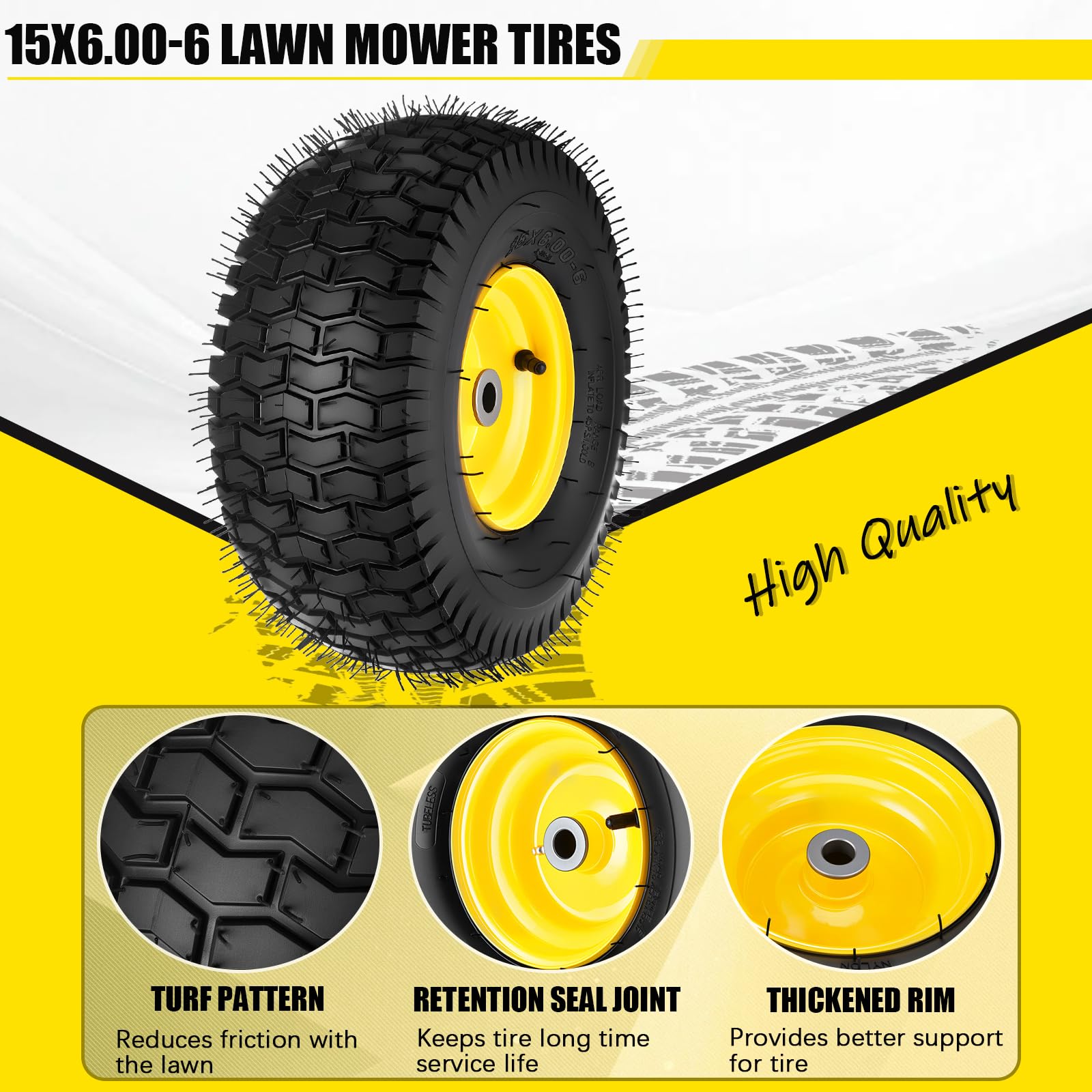 Neumáticos para cortacésped de 15 x 6.00-6NHS, neumáticos de 15 x 6.00-6 para cortacésped y rueda compatibles con John Deere Craftsman Husqvarna, neumáticos delanteros con rodamiento de 3/4 pulgadas