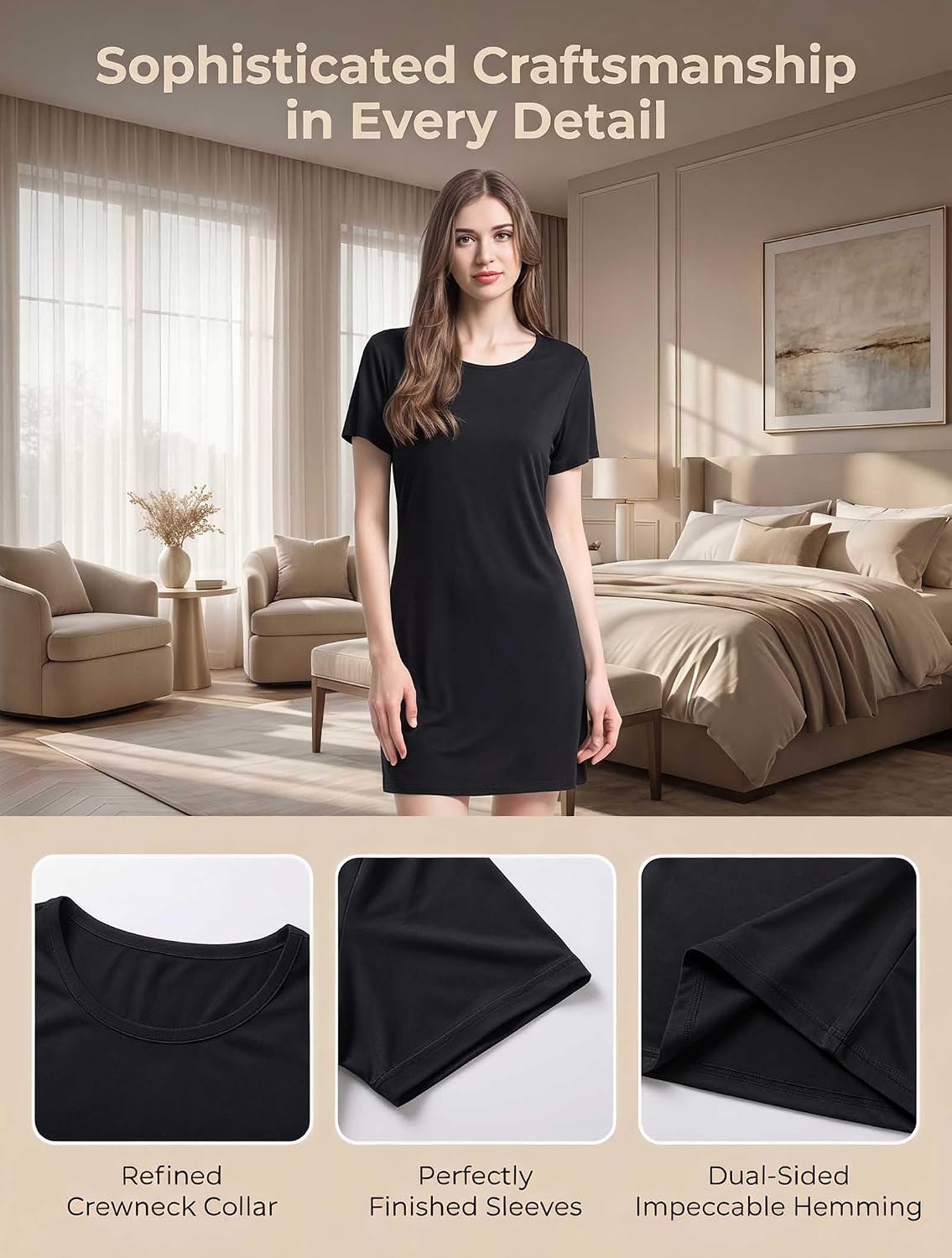 Grenasasilk Women's Silk Nightgown Short Sleeve Pure Mulberry Silk Sleepshirt Scoop Neck Nightshirt Sleepwear