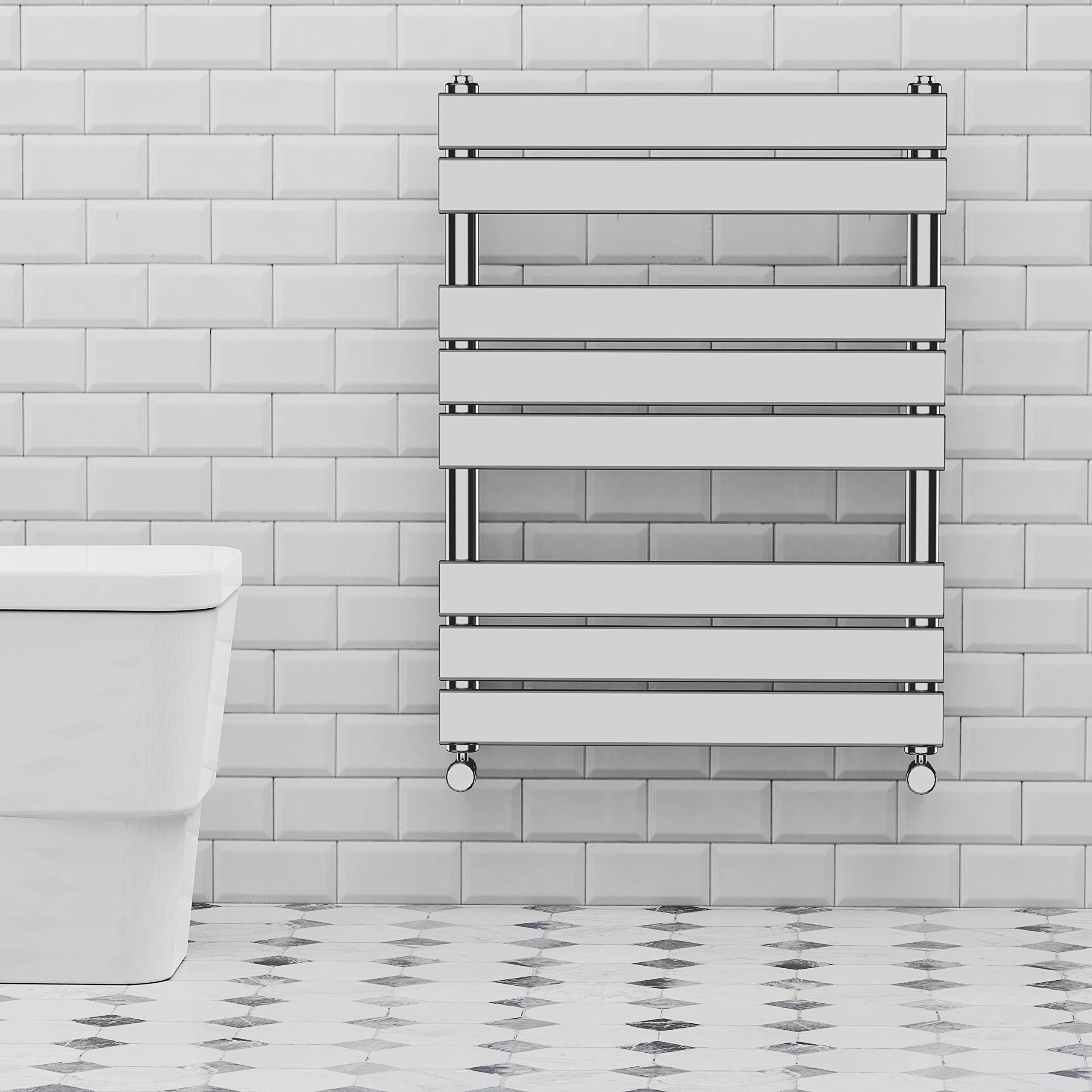 Warmehaus Chrome Flat Panel Heated Towel Rail Bathroom Ladder Radiator Rad Central Heating With 68Mm Pipe Diameter 800 X 600Mm