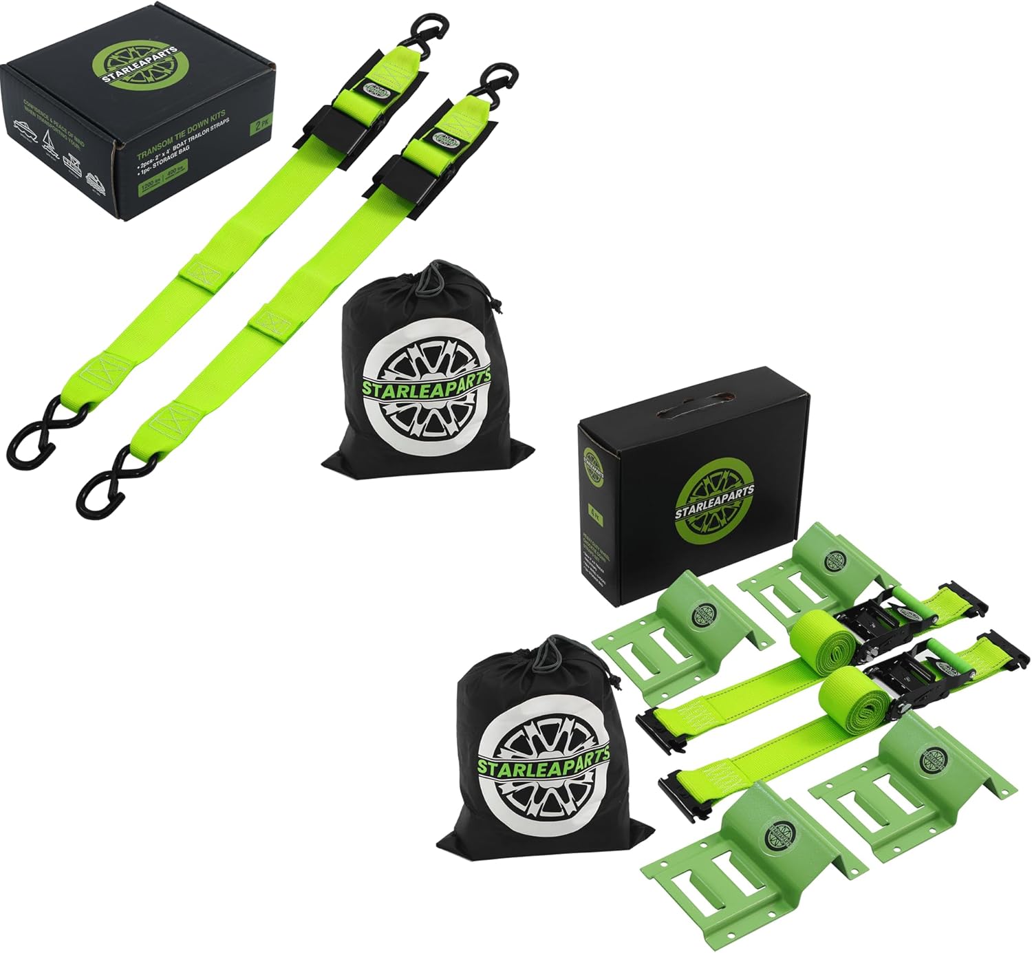 Transom Tie Down Kits (2PK) -2" x 4' Boat Transom Straps - 1,200lb Guarantee Break Strength Boat Straps for Trailer, Boat or Kayak Secure