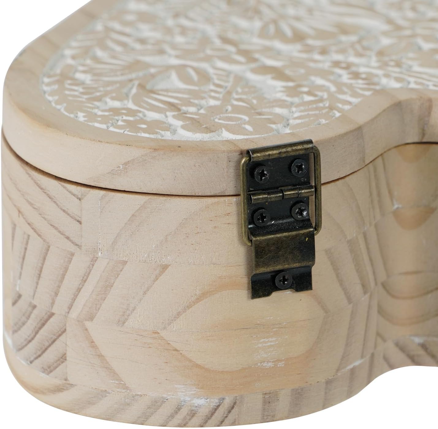 Heart Shaped Wooden Box with Hinged Lid, Decorative Box with Carved Flower, Wood Container Storage Box for Jewelry Trinket Keepsake Treasure, 8 x 7 x 3 Inches, Distressed White - Image 11