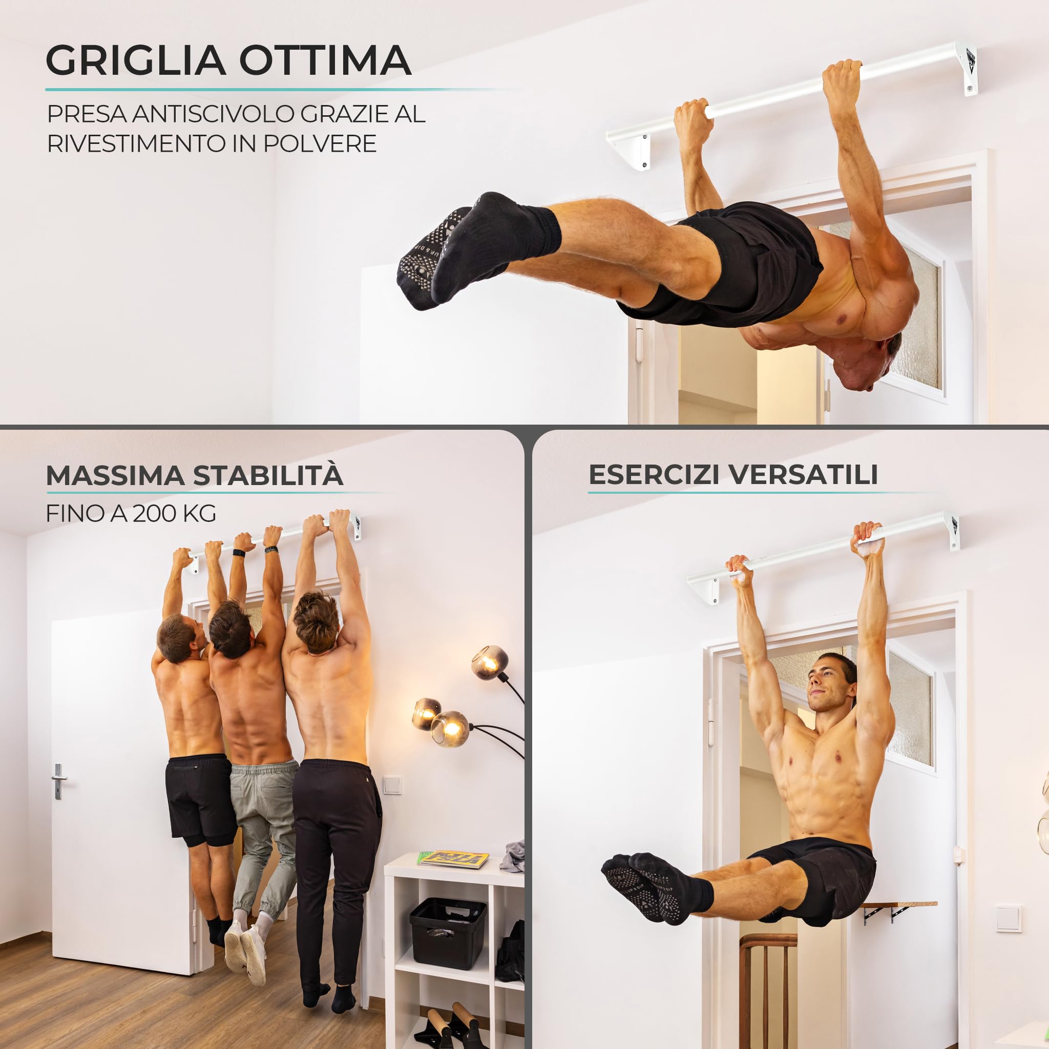 PULLUP & DIP Barra trazioni a muro - Antiscivolo Barra per trazioni pesanti ideale per trazioni, chin-up, sollevamento gambe e anelli da ginnastica in acciaio.