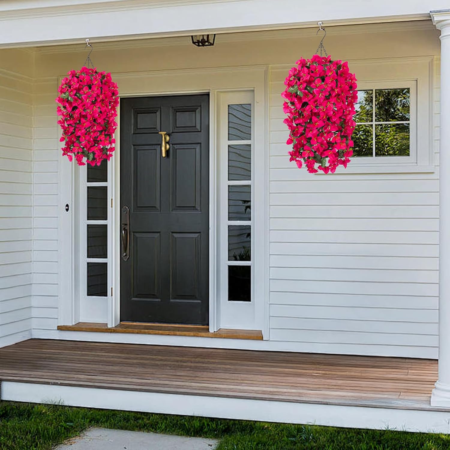 2 pcs Artificial Faux Bougainvillea Flowers Plants for Outdoor Outside Summer Decoration, Fake Silk UV Resistant Long Trailing Vines for Front Door Porch Planter Balcony (Purple Rose Red) - Image 6