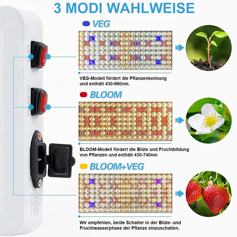 Rosnek Vollspektrum LED Growlampe, LED Pflanzenlampe mit einstellbaren Seil Daisy Chain Funktion für Indoor Zuchtpflanzen Gemüse Gewächshaus Baumschule 2000W