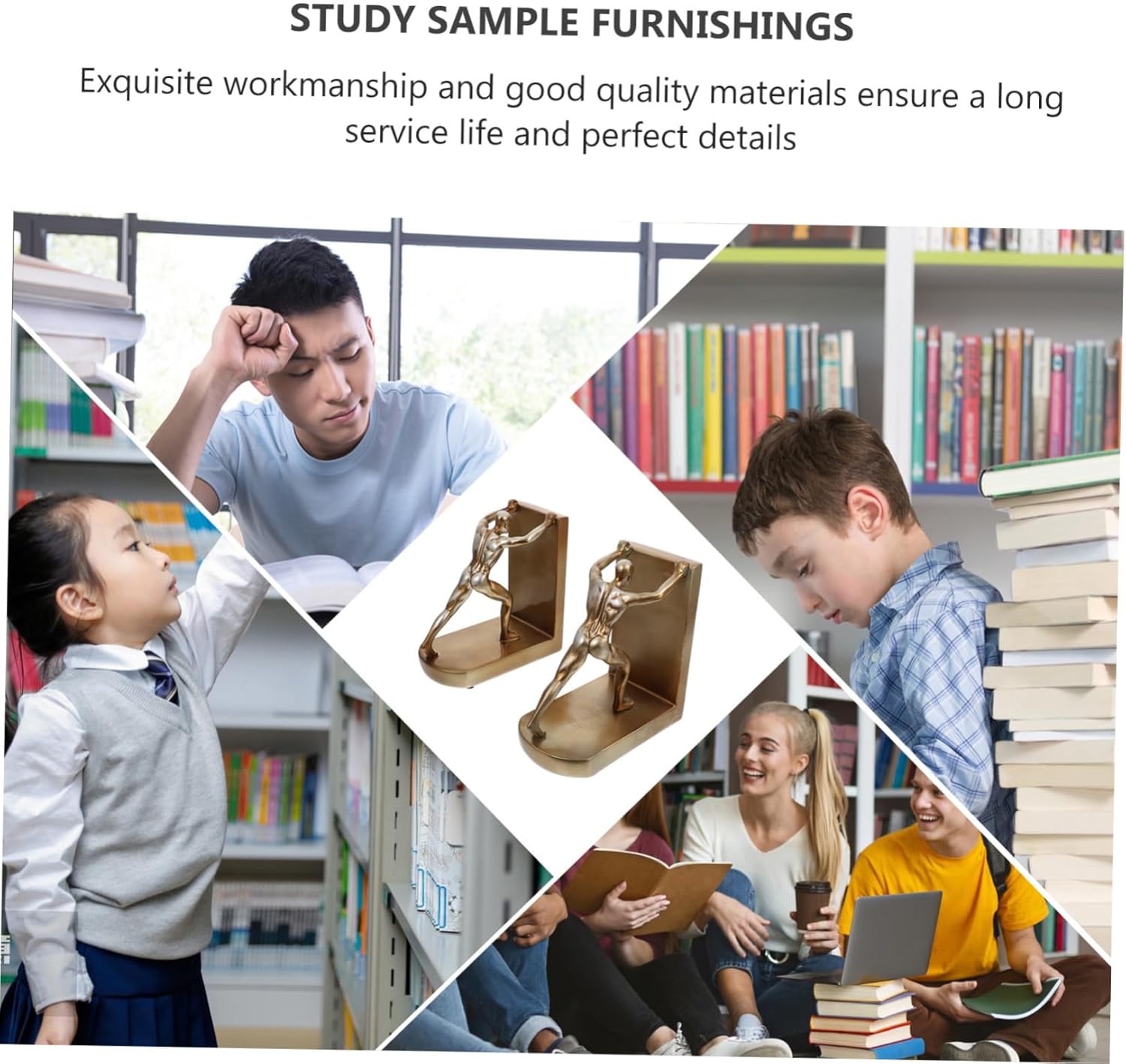 VOSAREA Modern Decorative Bookends Creative Resin Artware Non-Skid Heavy Duty Holders for Books Stylish Office Decoration Elegant Geometric Design 2-Piece Set