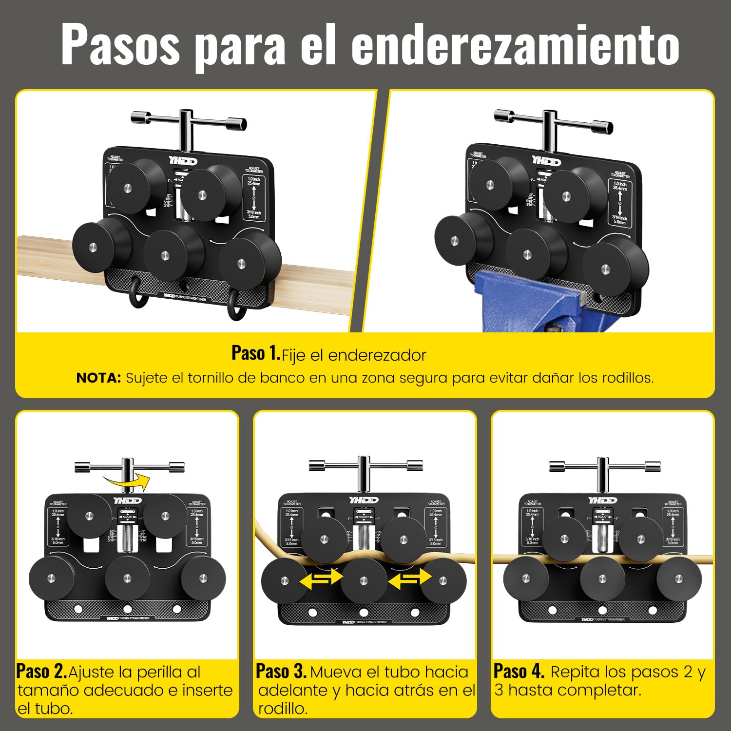Enderezador de Tubos para Diámetros de 4,7 mm a 25,4 mm, Herramienta Ajustable para Enderezar Tubos de Freno, para Tubos de Cobre, Aluminio, Acero, Tubos Doblados y Líneas de Combustible