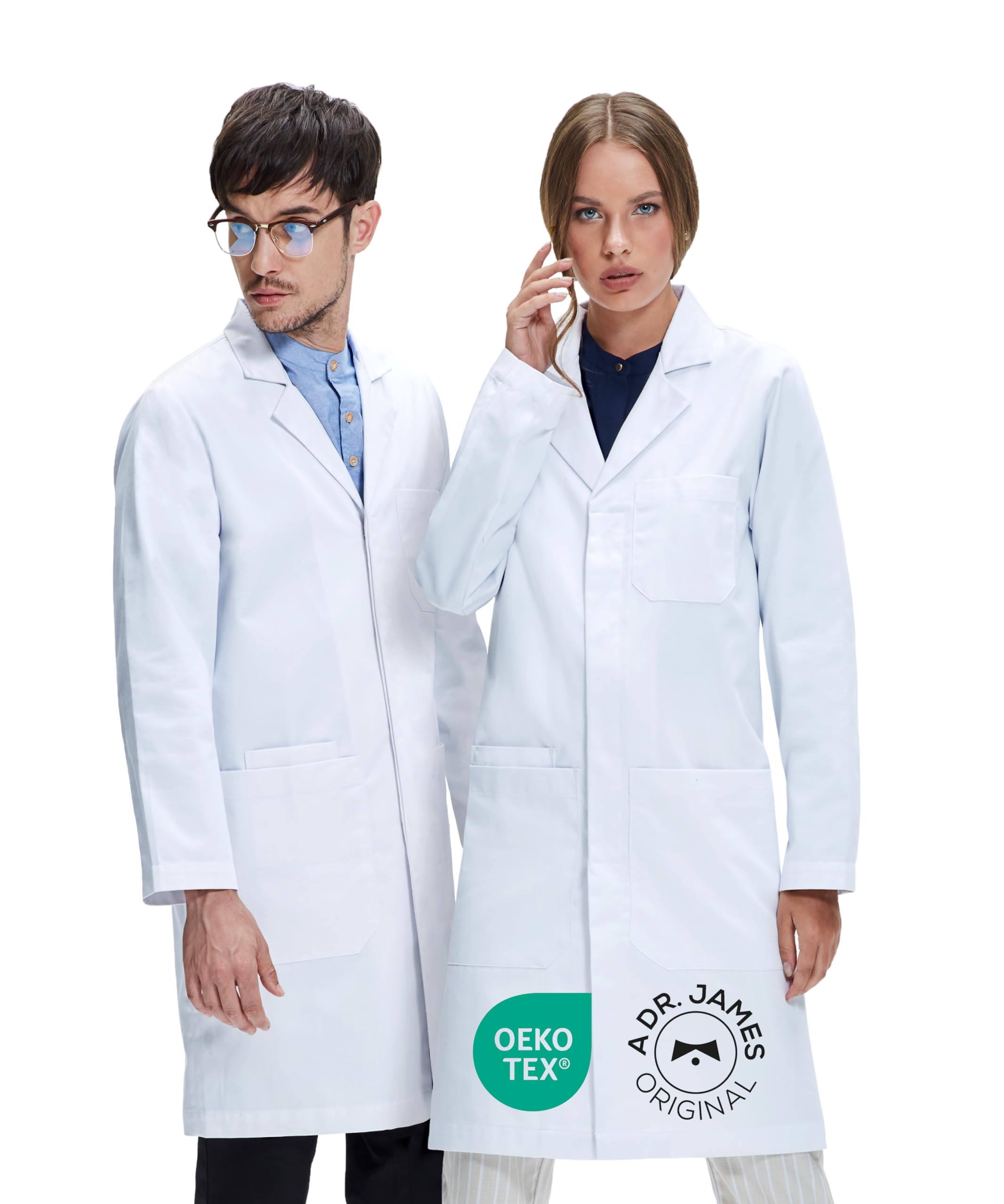 Dr. James Chemistry Medical Professional Coat with Pockets for Smartphone and Tablet, Classic Fit
