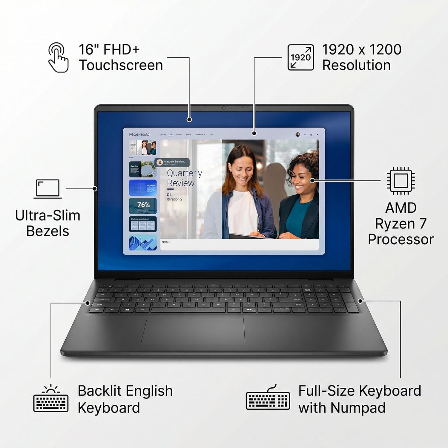 Dell Inspiron 16 2K Touchscreen Laptop, AMD Ryzen 7 250 (>i7-1355U), 32GB DDR5, 2TB SSD, WiFi 6, Tpye-C, Backlit Keyboard, Copilot AI Key, Win 11, Ideal for Business, College Students & Home Office