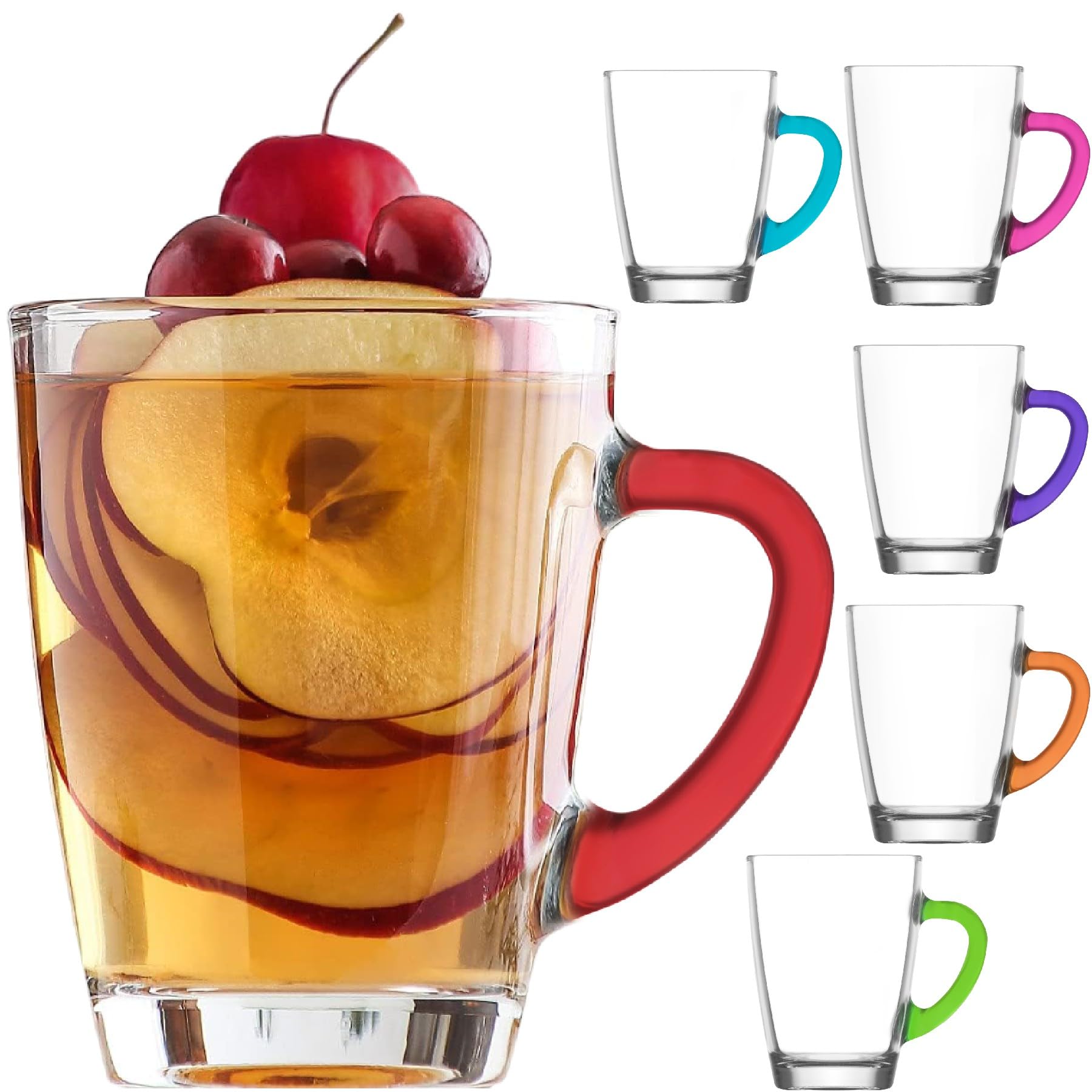 Hakan Manhattan Set 6 Tazze In Vetro Con Manici Arcobaleno - Capacità 225 Cc, Resistenti Al Calore, Per Té E Caffè, Confezione Regalo Ecologica - 5