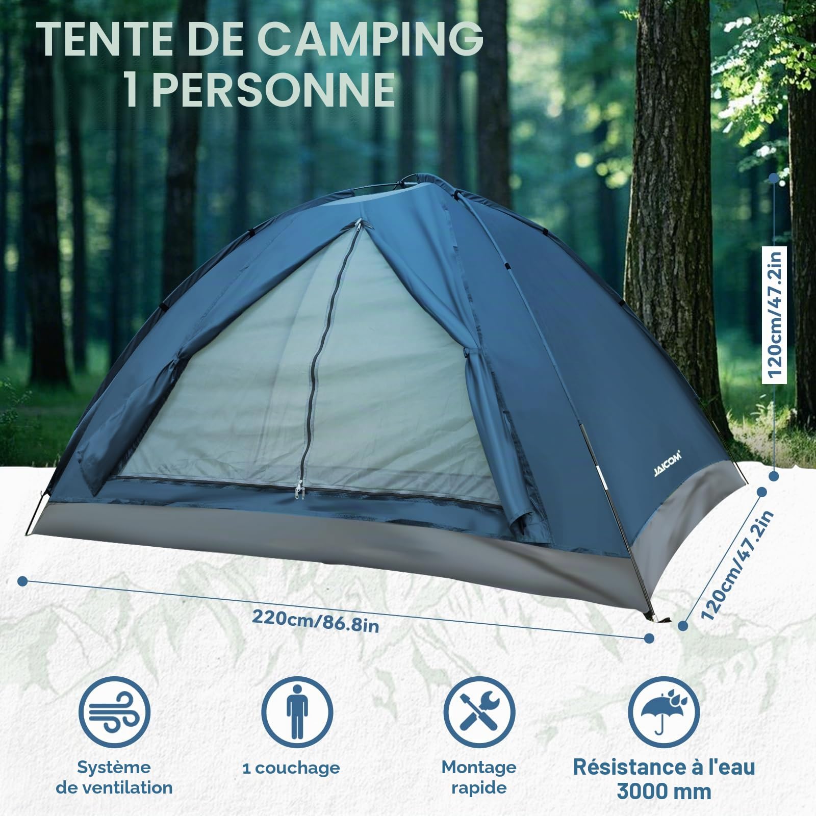 JAICOM Camping Tente, 1/2/4 Personnes Ultra Légère Tente - Imperméable, VentiléeTente, 4 Saison Tente de Camping, Facile à Installer, pour Randonnée, Pique-Nique, Famille, Outdoor