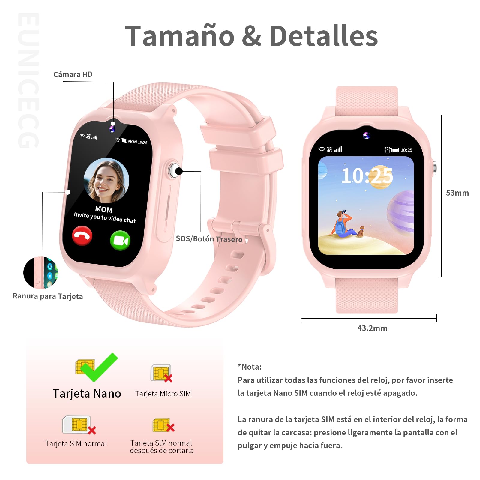 4G Reloj Inteligente Niño Niños Niñas Localizador GPS Llamadas | SOS Videollamadas Podometro Despertador Calculadora Resistente Al Agua Digital Cumpleaños Regalos