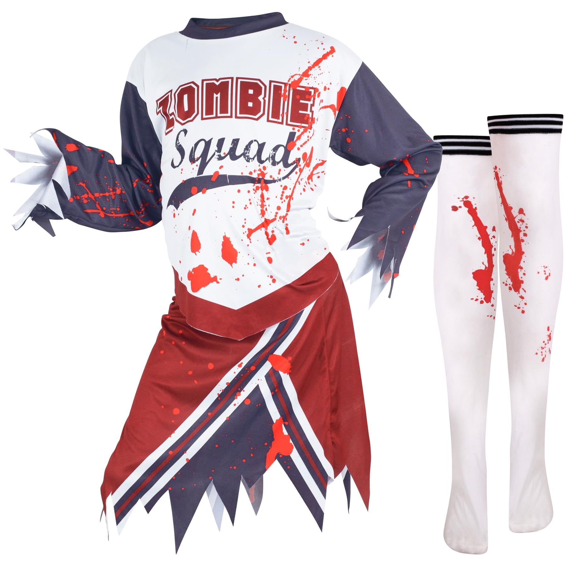 A2Z 4 Kids Girls Zombie Cheerleader Halloween Attire Top Shredded - Zombie Squad Set 346._3-5, White, 3-5 Years - Image 2