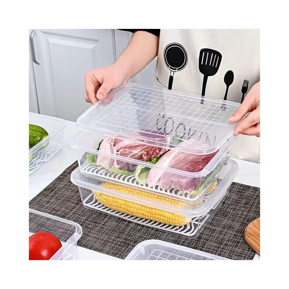 wulikanhua Plastic Bacon Box, Deli Meat Saver Cold Cuts Fridge Keeper, Cheese Food Storage Container with Lid for Refrigerator, Shallow Low Profile Christmas Cookie Holder
