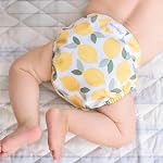 Esembly Cloth Diaper Cover - Reusable Swim Diaper, Waterproof, Breathable - Adjustable Outer Layer Over Absorbent Inner for Blowout Protection - Lemons, Size 1 (7-17lbs)