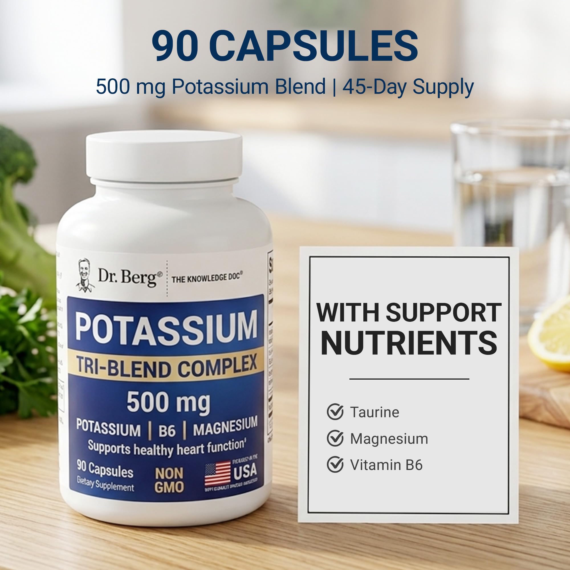 Dr. Berg Potassium Tri-Blend Complex – 500 mg Potassium Supplement for Muscle & Nerve Support* – Maximum Strength Potassium Formula w/Magnesium, B6 & Taurine – 90 Capsules — Amazon image 8