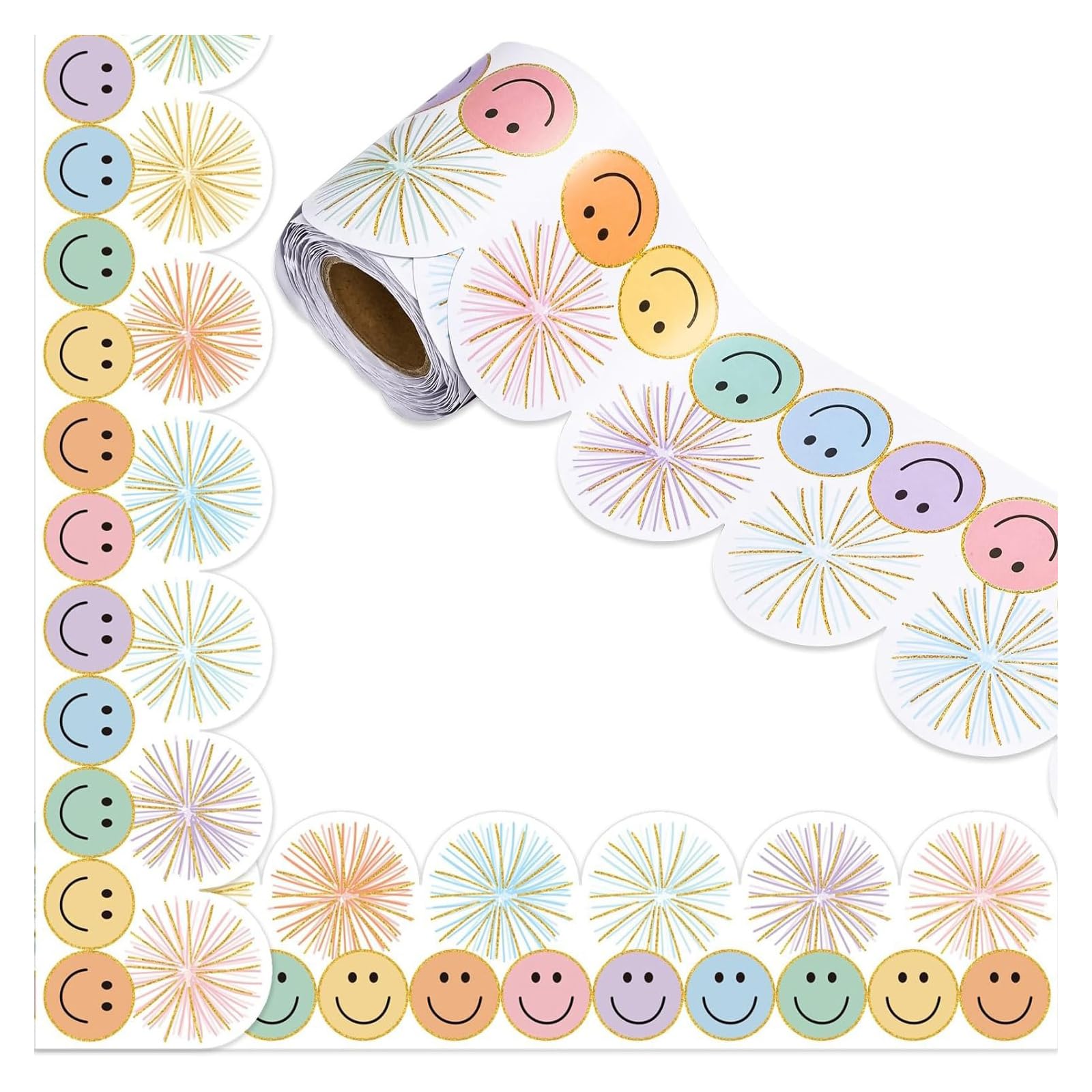 Smiling Face Pattern Border Trim Wall Sticker Bulletin Board Border Trim 32.8ft for Classroom Notice Board Chalkboard Sticker Roll for Decorations