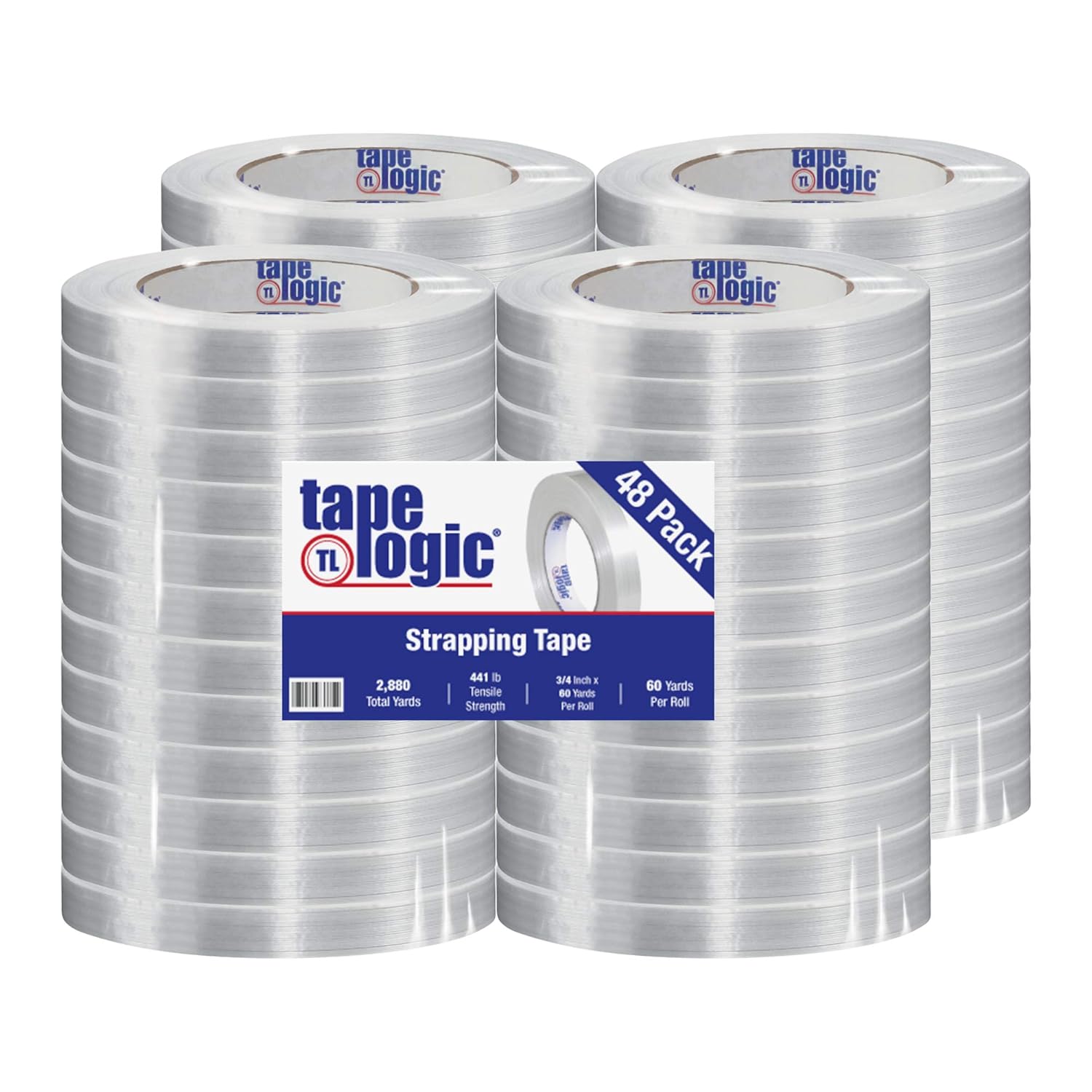 Aviditi Tape Logic 3/4 Inch x 60 Yards, Reinforced Glass Filament Strapping Tape, Clear, for General Bundling, Shipping and Packing (12 Rolls)