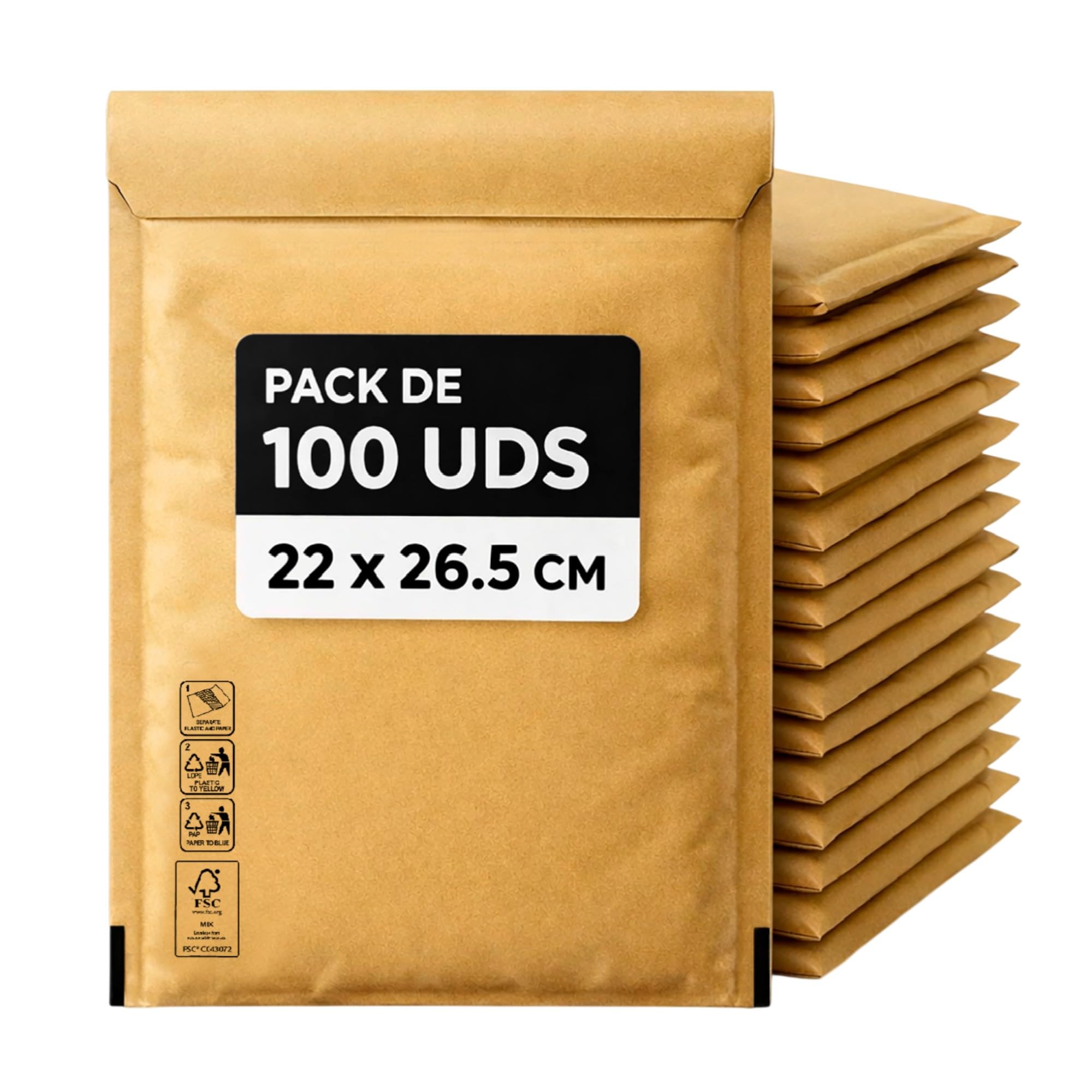TIENDA EURASIA – Pack de Sobres Acolchados | Kraft Marrón Claro | Interior con Burbujas | Cierre Auto-Adhesivo | Sobres para Envíos Seguros y Protección de Productos (Pack 100 Uds - 220x265 mm)