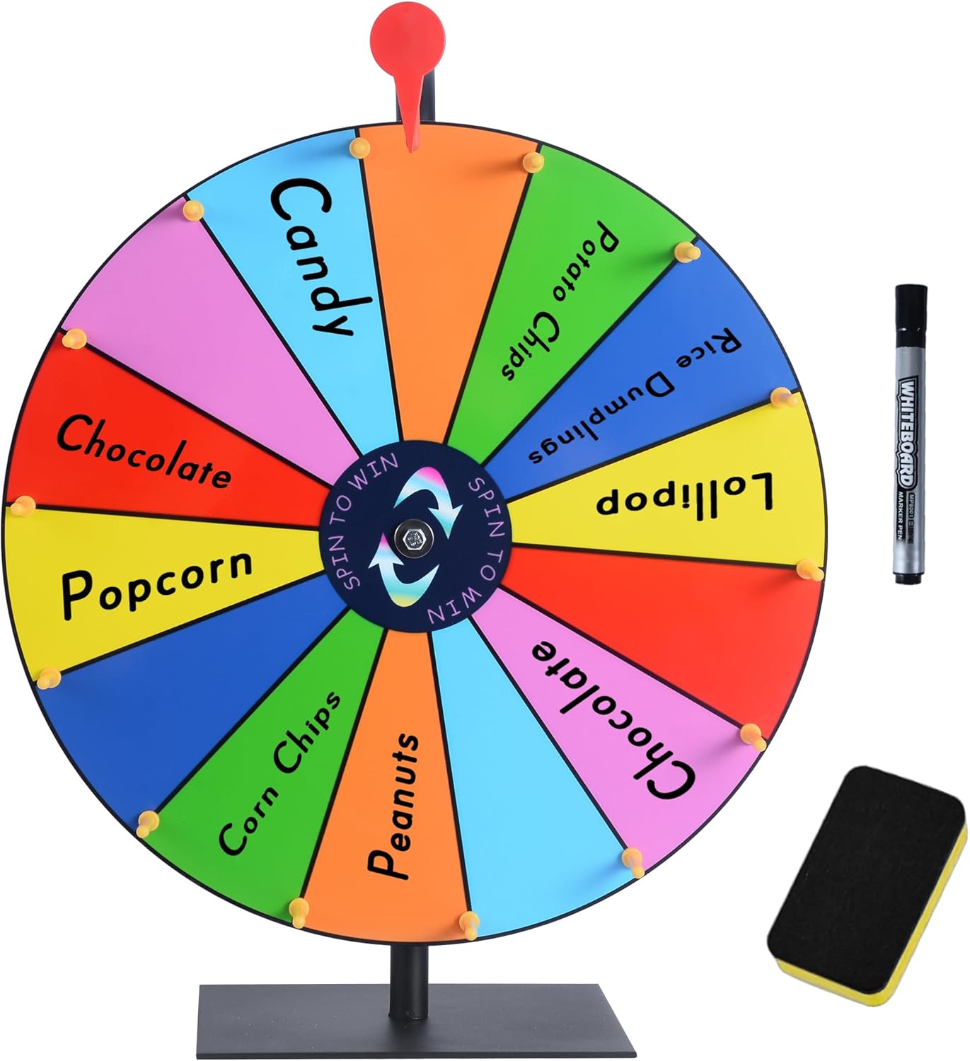 16 Inch Heavy Duty Prize Wheel Color Editable Spinning Wheel with 14 Slots Dry Erase Marker and Eraser Perfect for Fortune Spinning Game Carnival Engaging Home Parties and Tradeshows 16inches