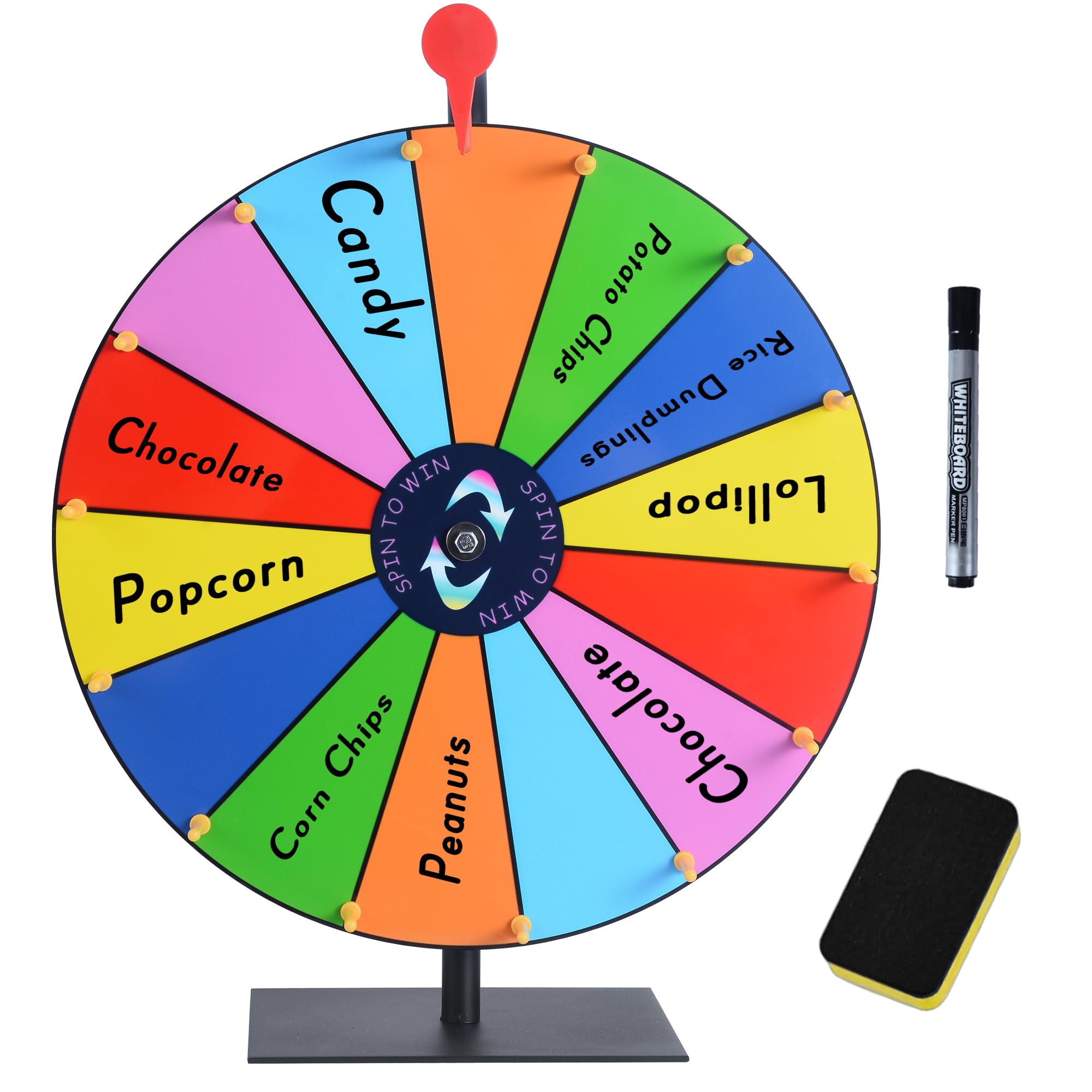 16 Inch Heavy Duty Prize Wheel Color Editable Spinning Wheel with 14 Slots Dry Erase Marker and Eraser Perfect for Fortune Spinning Game Carnival Engaging Home Parties and Tradeshows