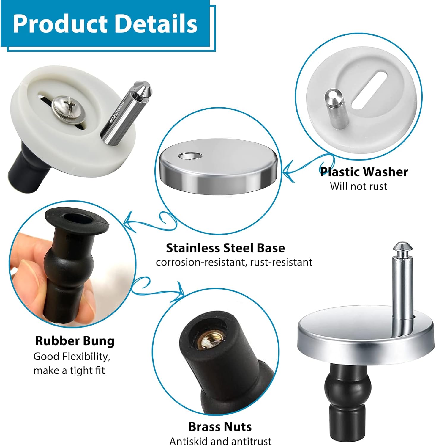 2 Pack Toilet Seat Fittings Universal Top Fittings Toilet Seat Hinges
