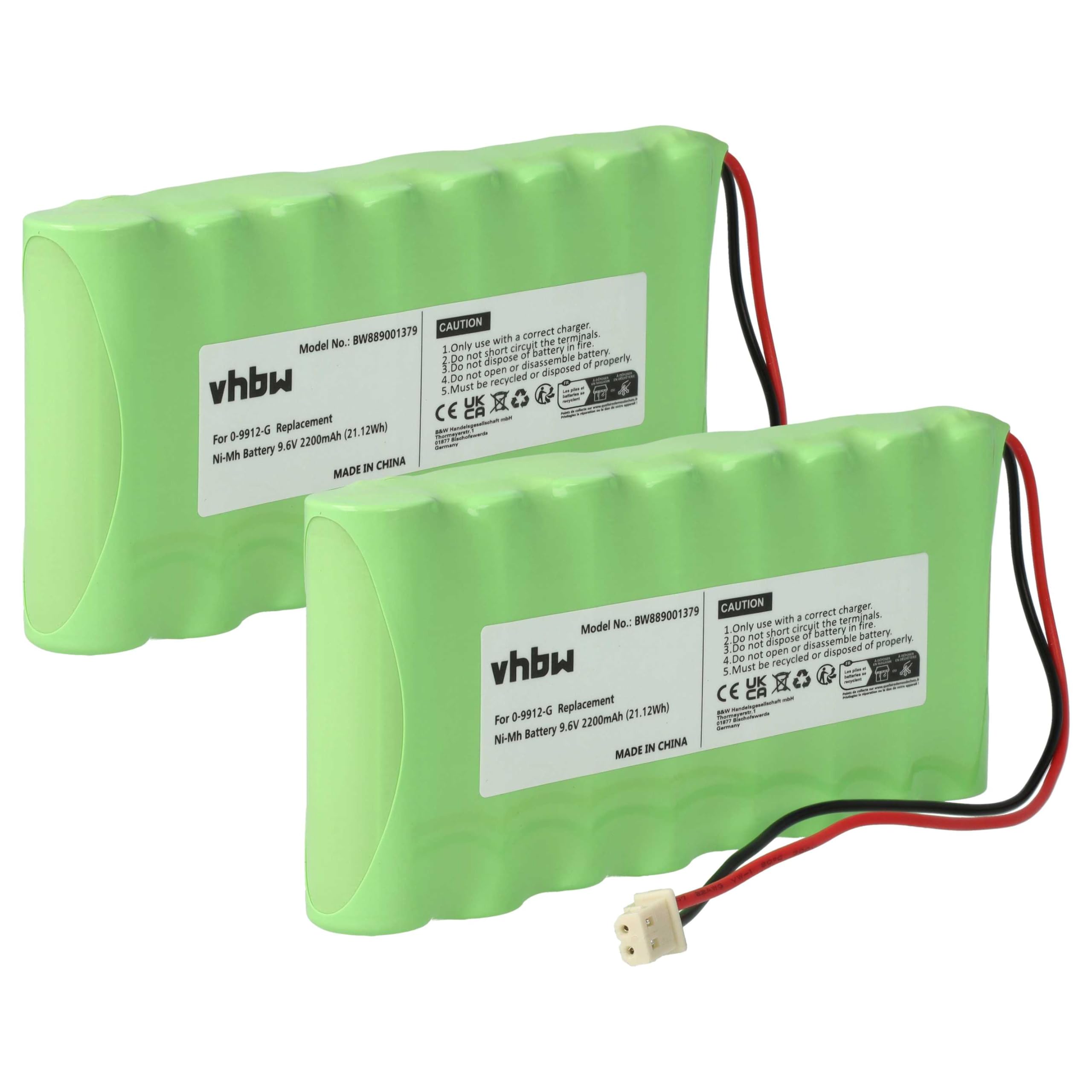 vhbw 2x batteria sostituisce Visonic 100729, GP220AAH8BMX, GP130AAH6BMX per sistema d'allarme (2200mAh, 9,6V, NiMH)