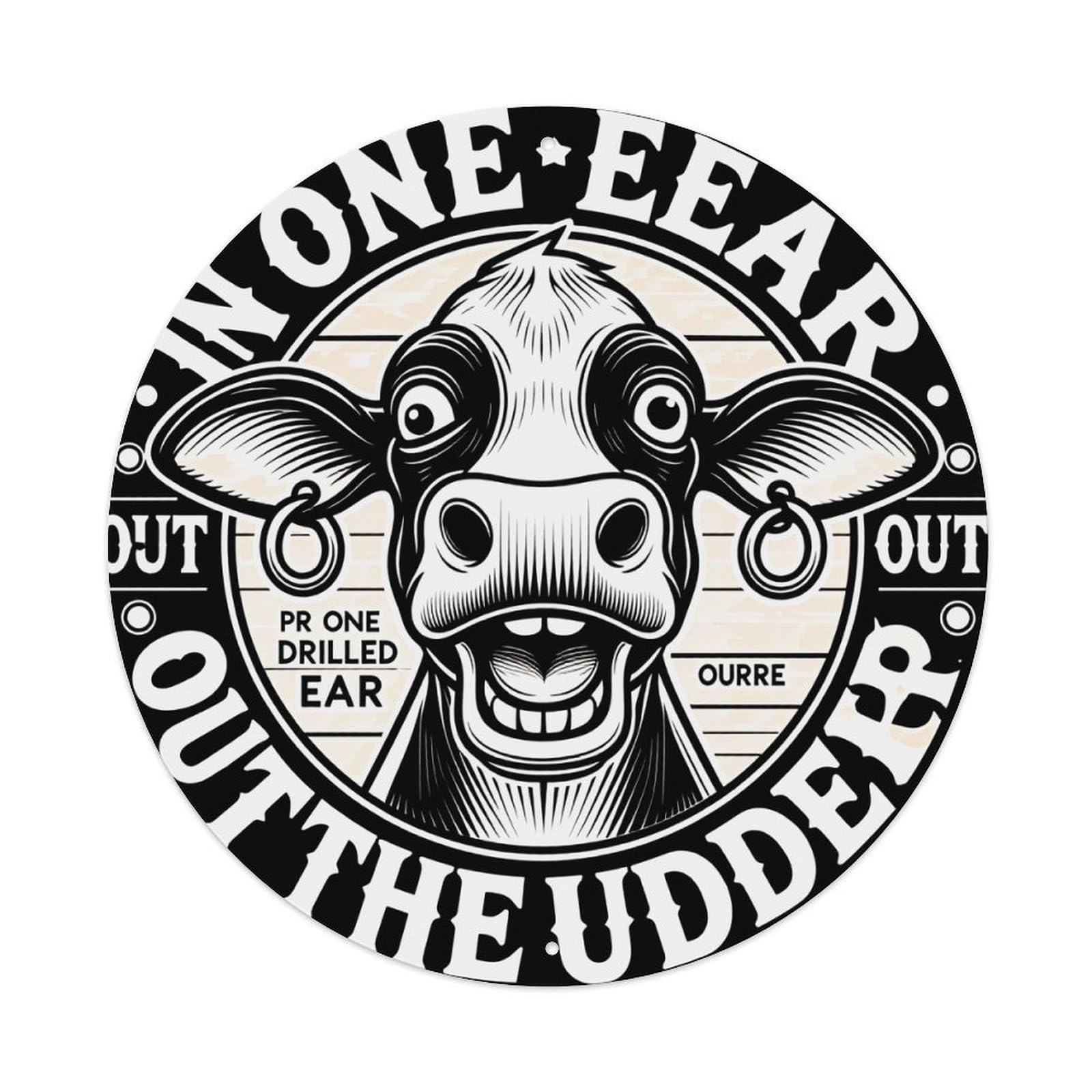 Cow Face With Rings In Ears Round Tin Sign Vintage Metal Poster Retro Bar, Home, Man Cave, Kitchen, Laundry Room Wall Art Decor Gift 8x8Inch