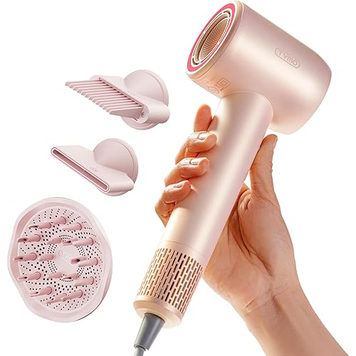 Hair Dryer with Diffuser, TYMO AIRHYPE 200 Million lonic Blow Dryer with Comb, Fast Dry Hairdryer for Women 110,000RPM Professional Portable hairdryer Mini Blow Dryer, 4 Temps & 2 Speeds, Pink
