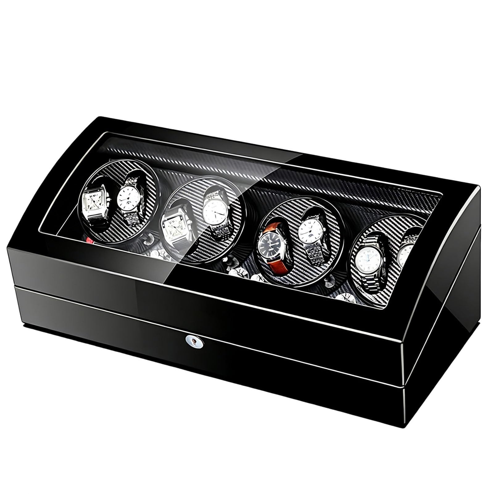 Caja para relojes automáticos con motor japonés y luz LED azul