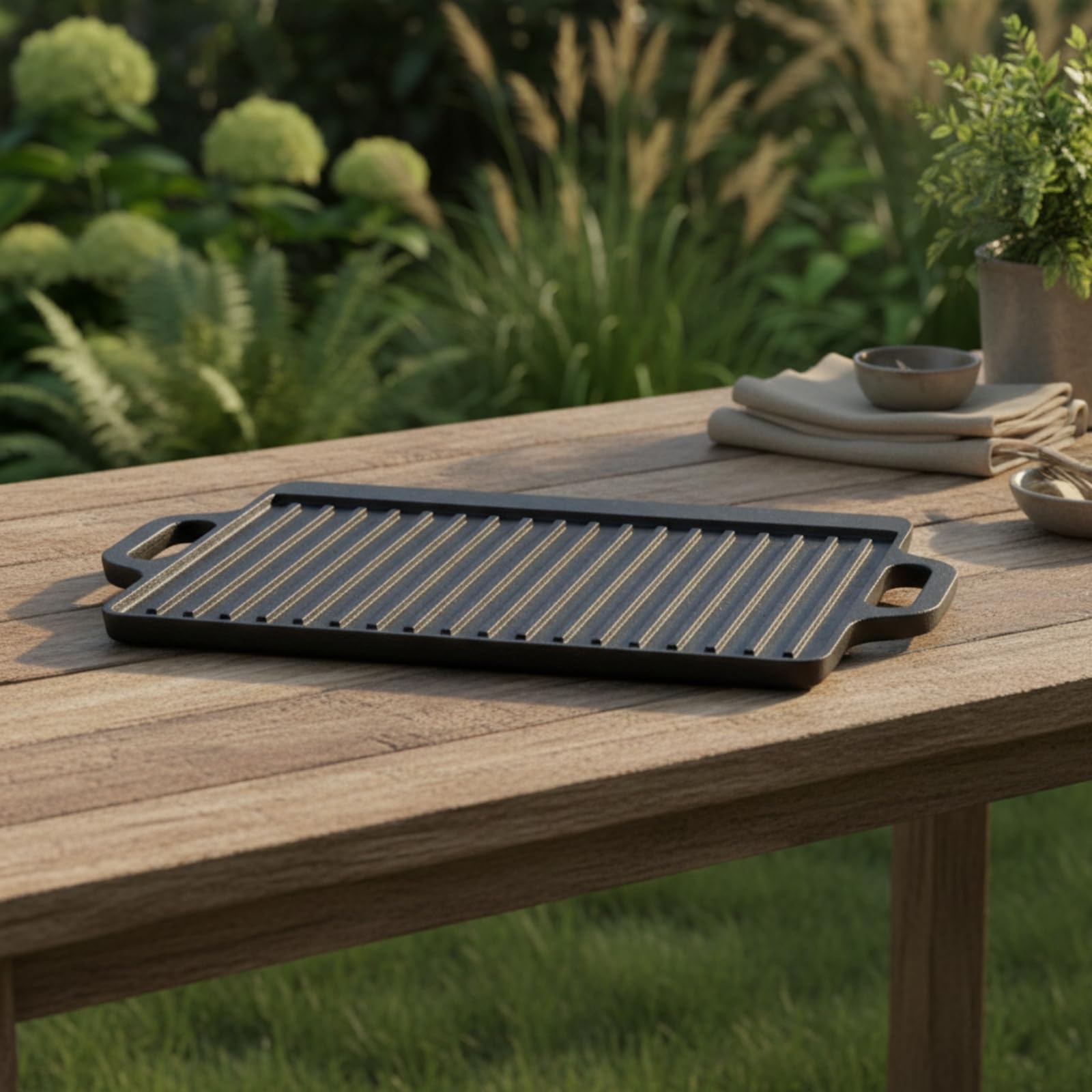 Plancha Cocina Recubrimiento Comal Hierro Fundido para Asar y Dorar Alimentos, Cocina Interior, 50x23cm