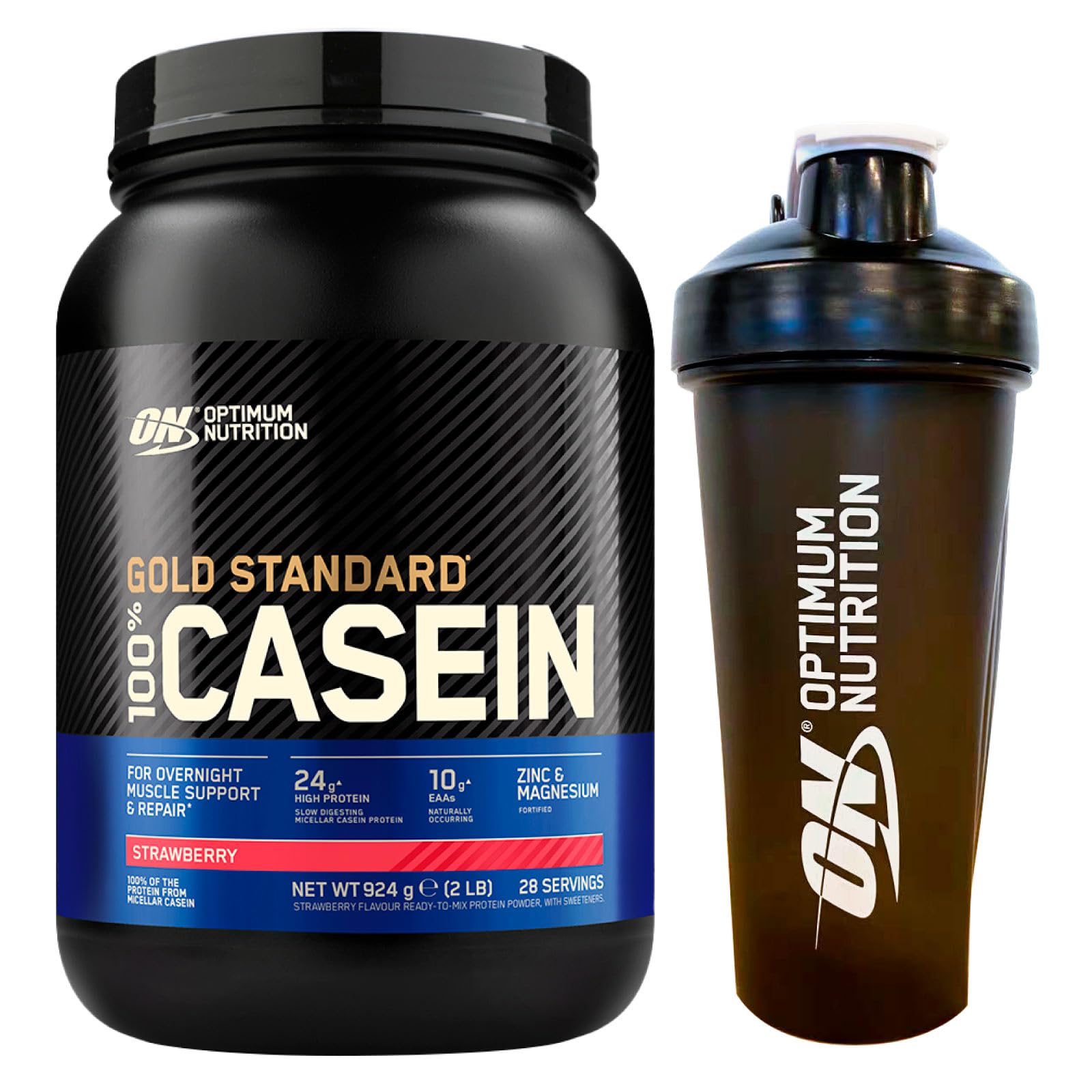 Optimum Nutrition Gold Standard 100% Casein Proteine di Caseina in Polvere a Rilascio Graduale Durante la Notte con Zinco e Magnesio Gusto Fragola 28 Porzioni 924g + Shaker
