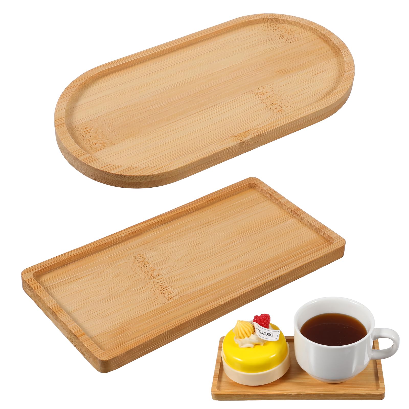 2Pcs Bamboo Vanity Tray for Bathroom Counter, 6.9x3.5" Wood Bathroom Tray