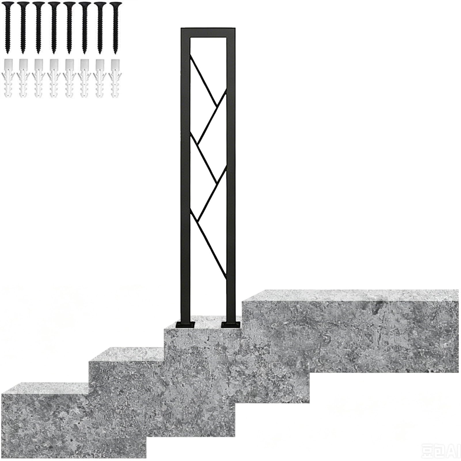 Modern Handrail for Stairs, Staircase Banister Railing for Indoor Outdoor, Metal Wrought Iron Brackets Front Porch Support Rod for 1 Steps, Black(90cm/35in)