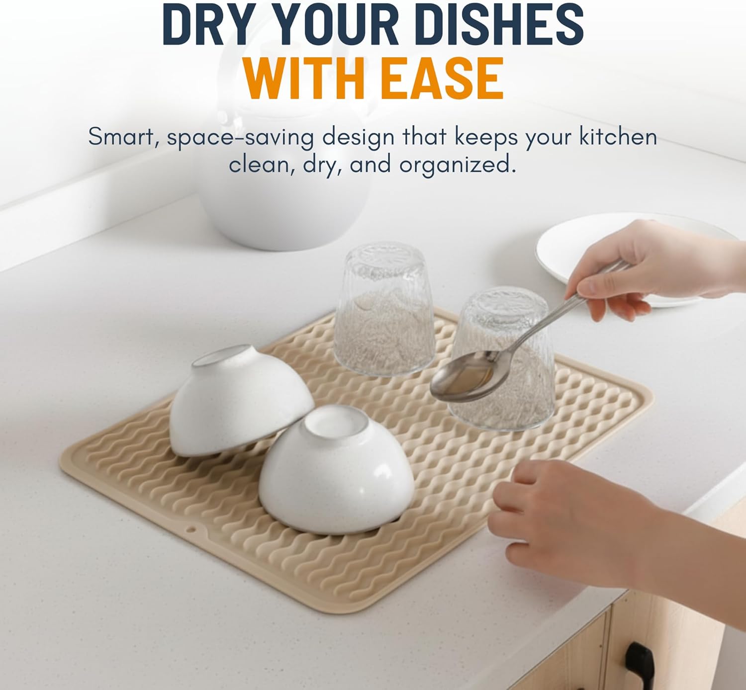 Silicone Dish Drying Mat for Kitchen Counter - Multi-Use Pad, Non-Slip &