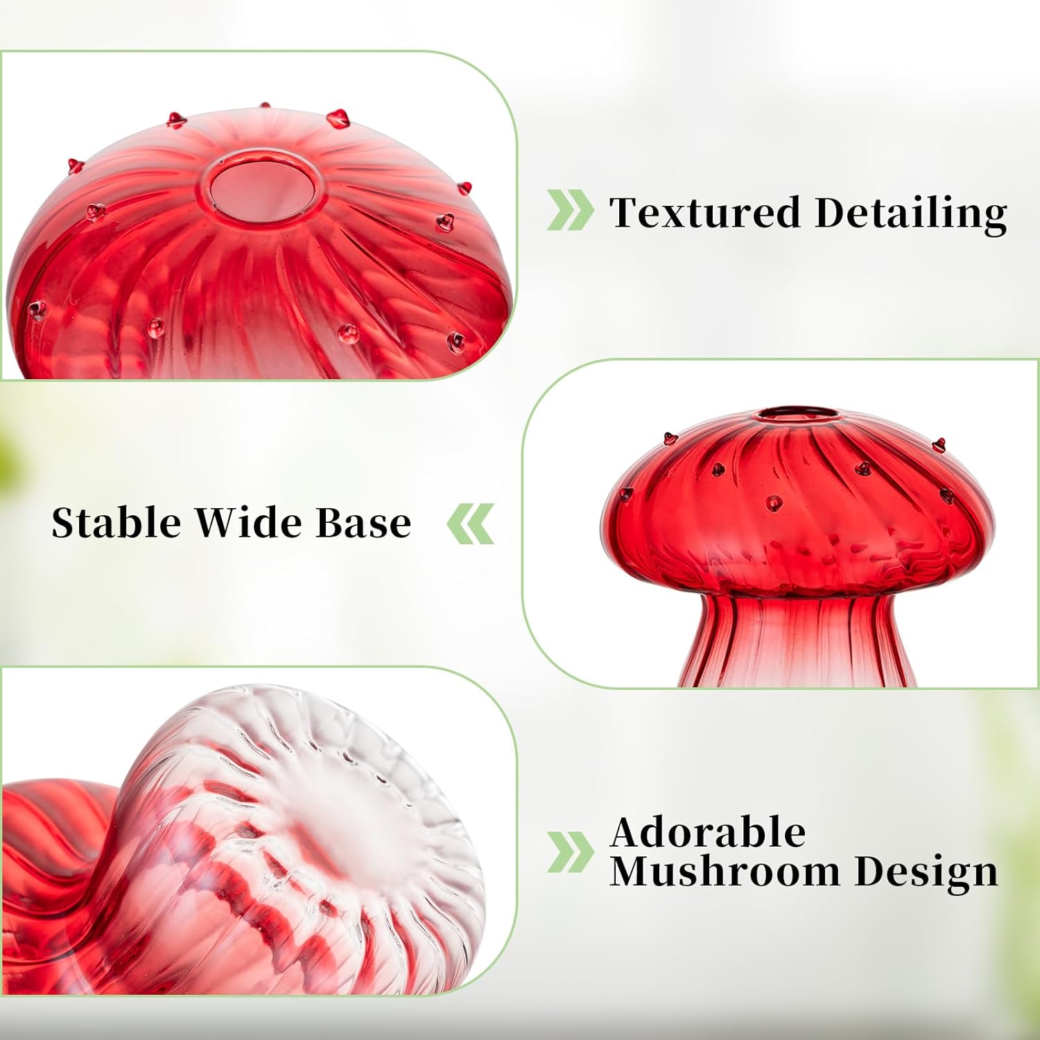 Glasseam Mushroom Plant Propagation Stations: Red Glass Terrarium Jar Set of 5 Cute Planters for Indoor Plants Decorative Propagate Station Unique Christmas Birthday Gifts for Women Home Office Decor - Image 5