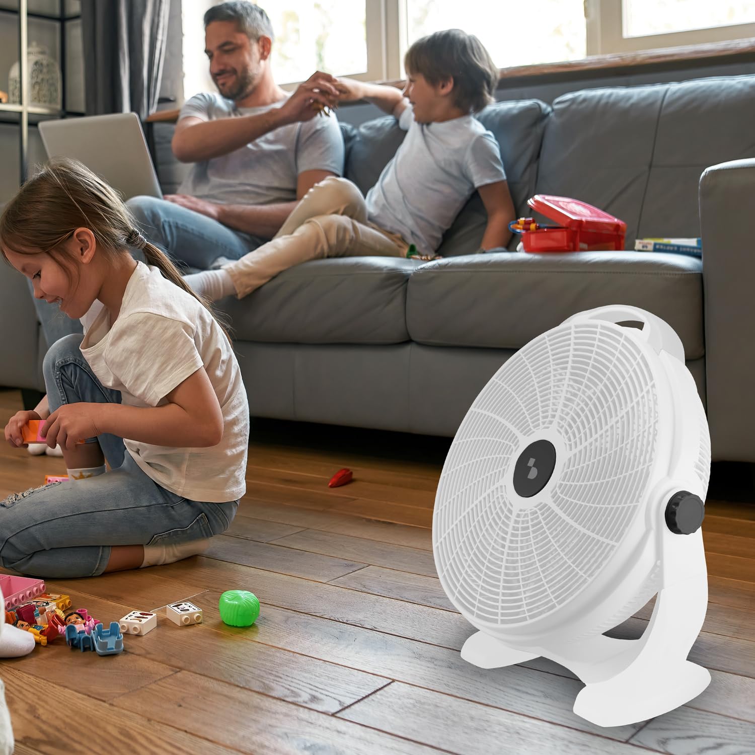 BEPER P206VEN561 Ventilatore da Pavimento 360° – Ventilatore da Terra con 5 Pale, 3 Velocità, Inclinazione Totale, Maniglia per Trasporto, Potente e Silenzioso